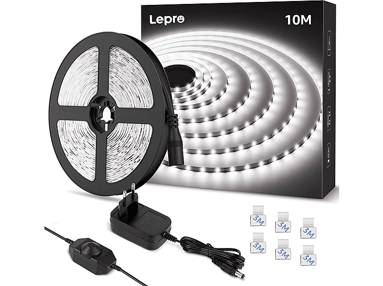 10m COB LED Streifen Kaltweiß – 6000K, Dimmbar Per Fernbedienung, 2x 5m Rollen Mit Netzteil – Für Heimdekoration
