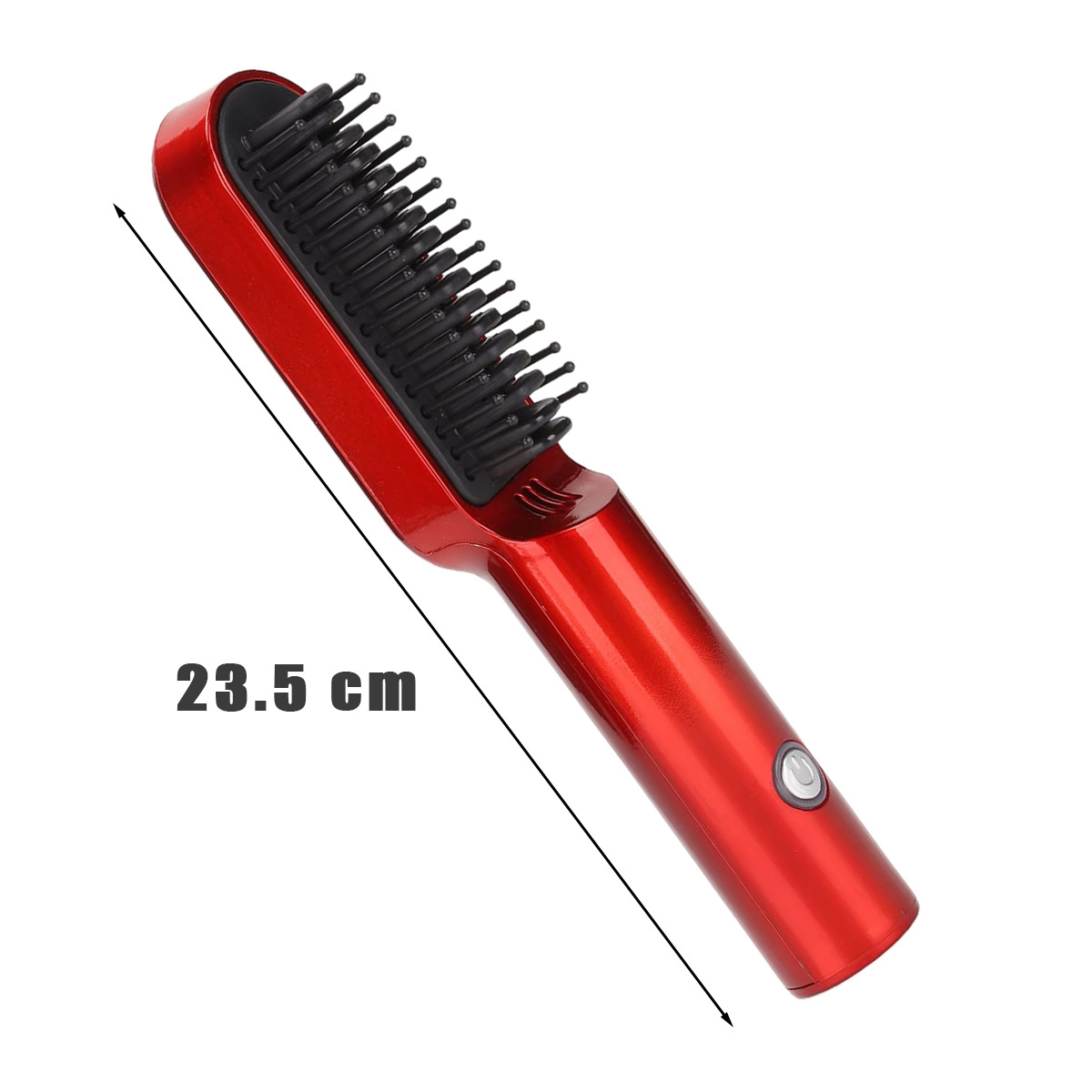 Roter Haarglätter mit schwarzen Borsten, 23,5 cm lang.