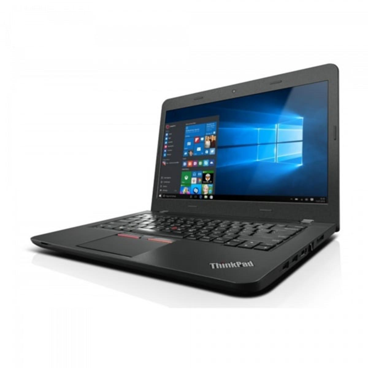 Czarny laptop ThinkPad z ekranem Windows na białym tle.