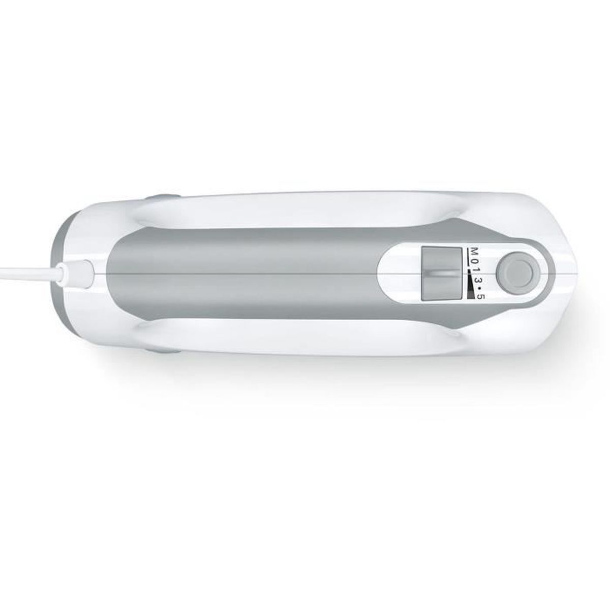 A white and gray medical device, top view, with a dial.