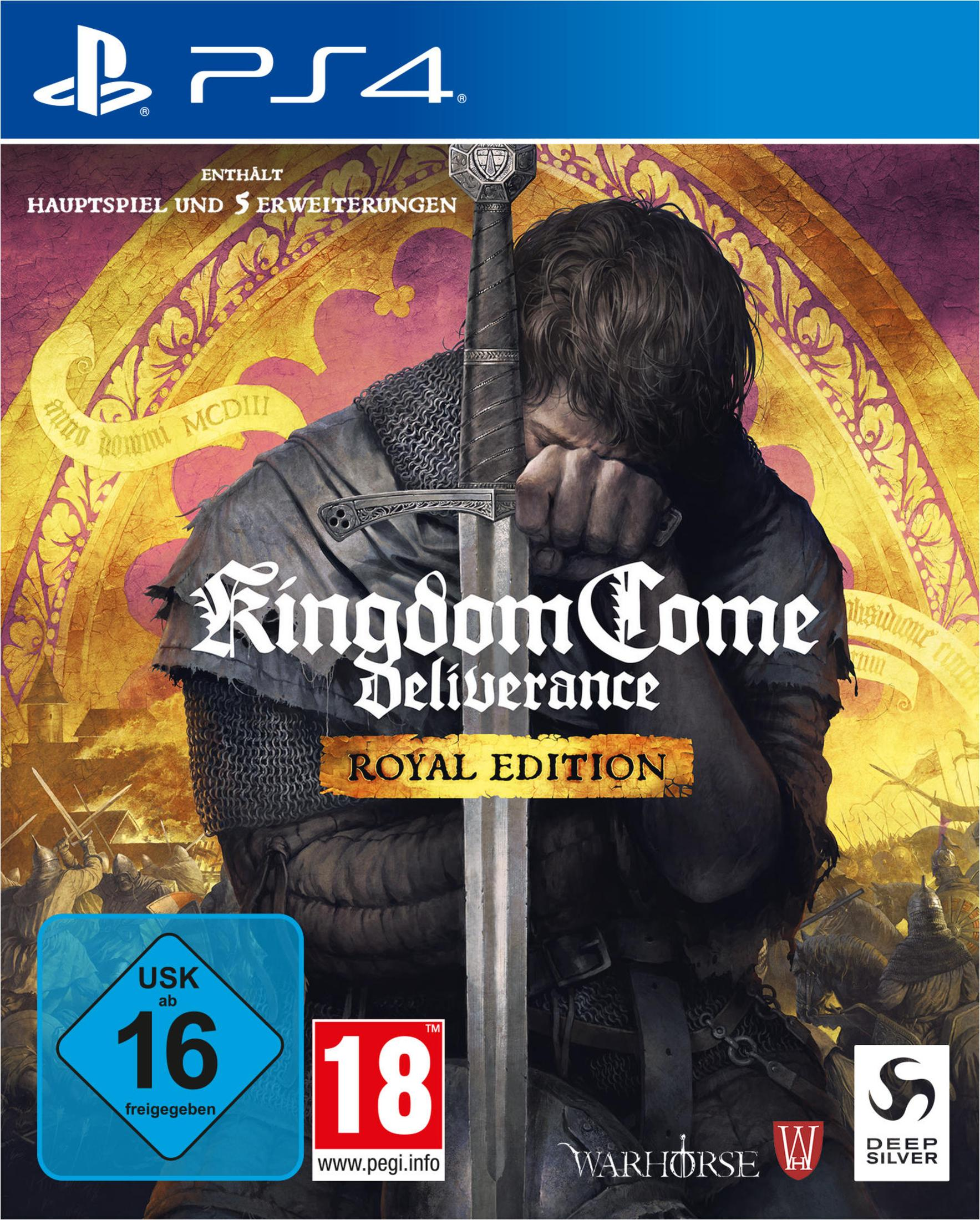 Okładka gry PS4 Kingdom Come: Deliverance. Przedstawia mężczyznę z mieczem i tekst.