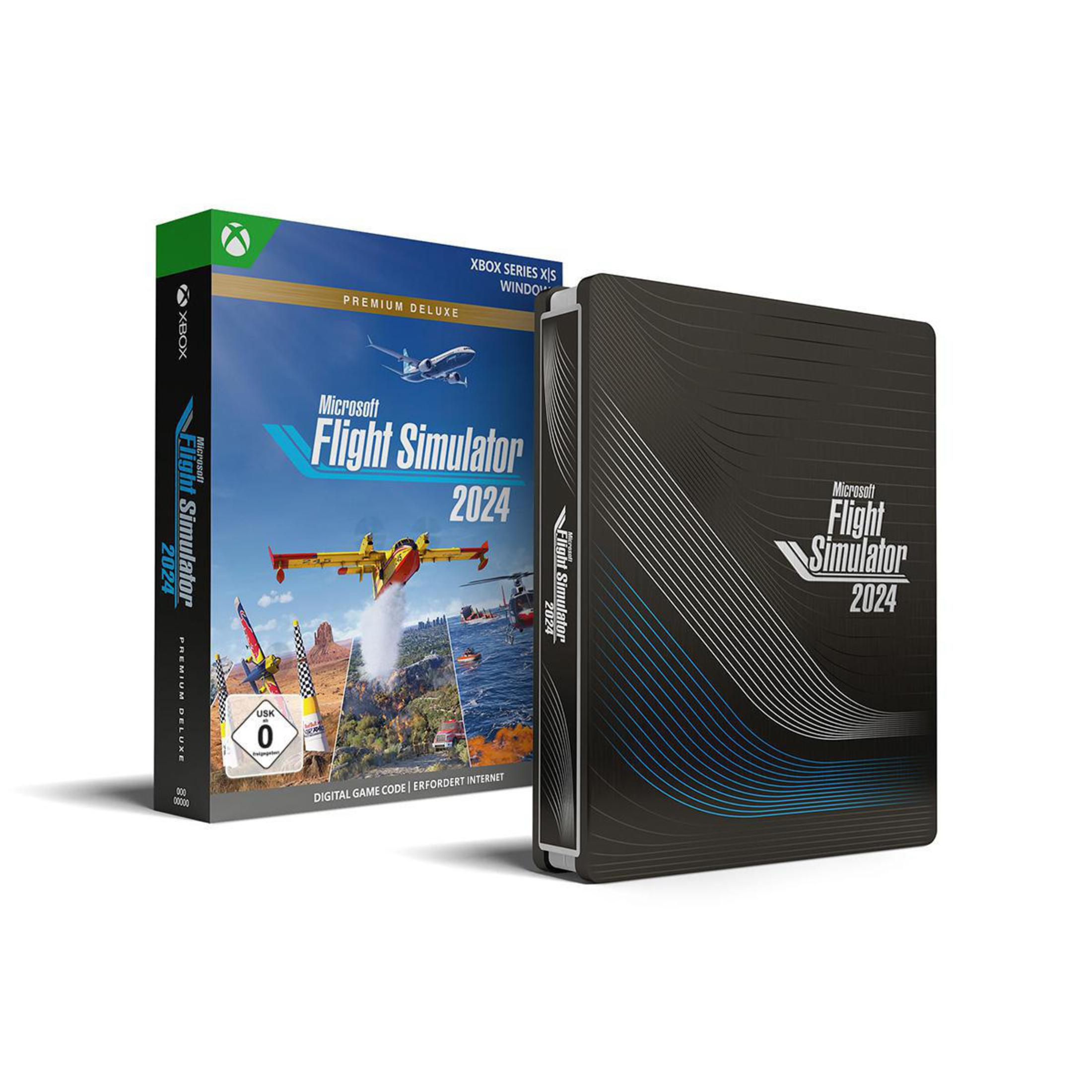 Set di scatole di gioco per Microsoft Flight Simulator 2024. Una scatola e una custodia in acciaio.
