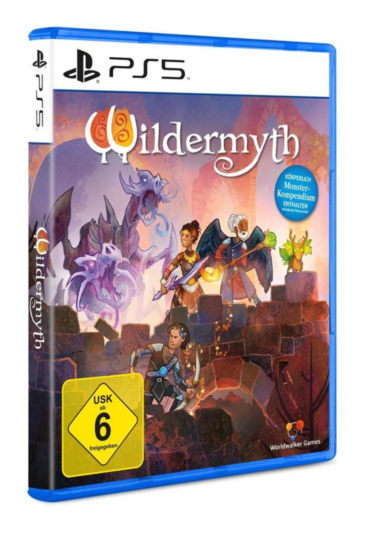 PS5-Spielbox für 'Wildermyth' mit farbenfrohem Artwork von Charakteren und einem Monster.