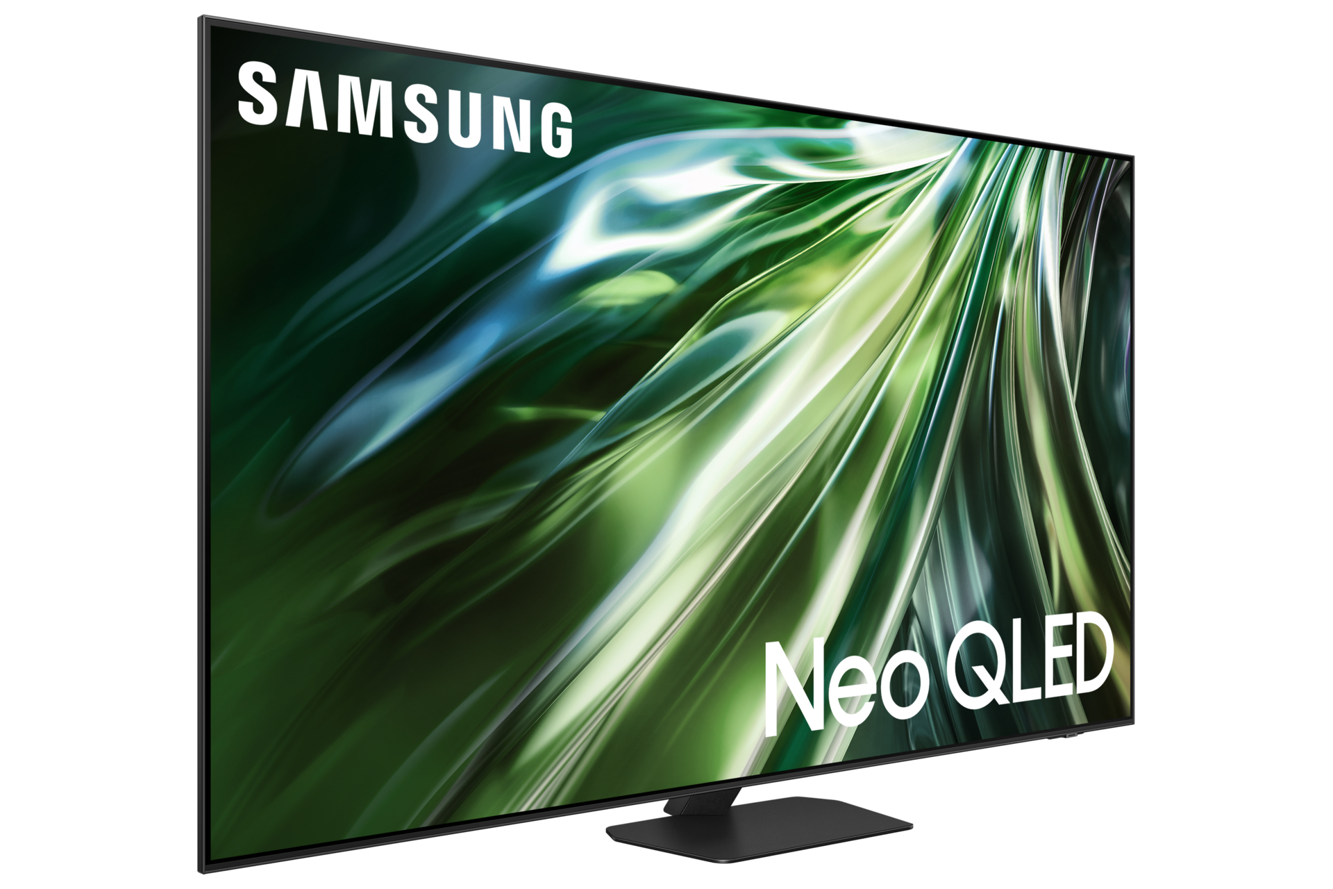 TV Samsung Neo QLED con un motivo verde e bianco.