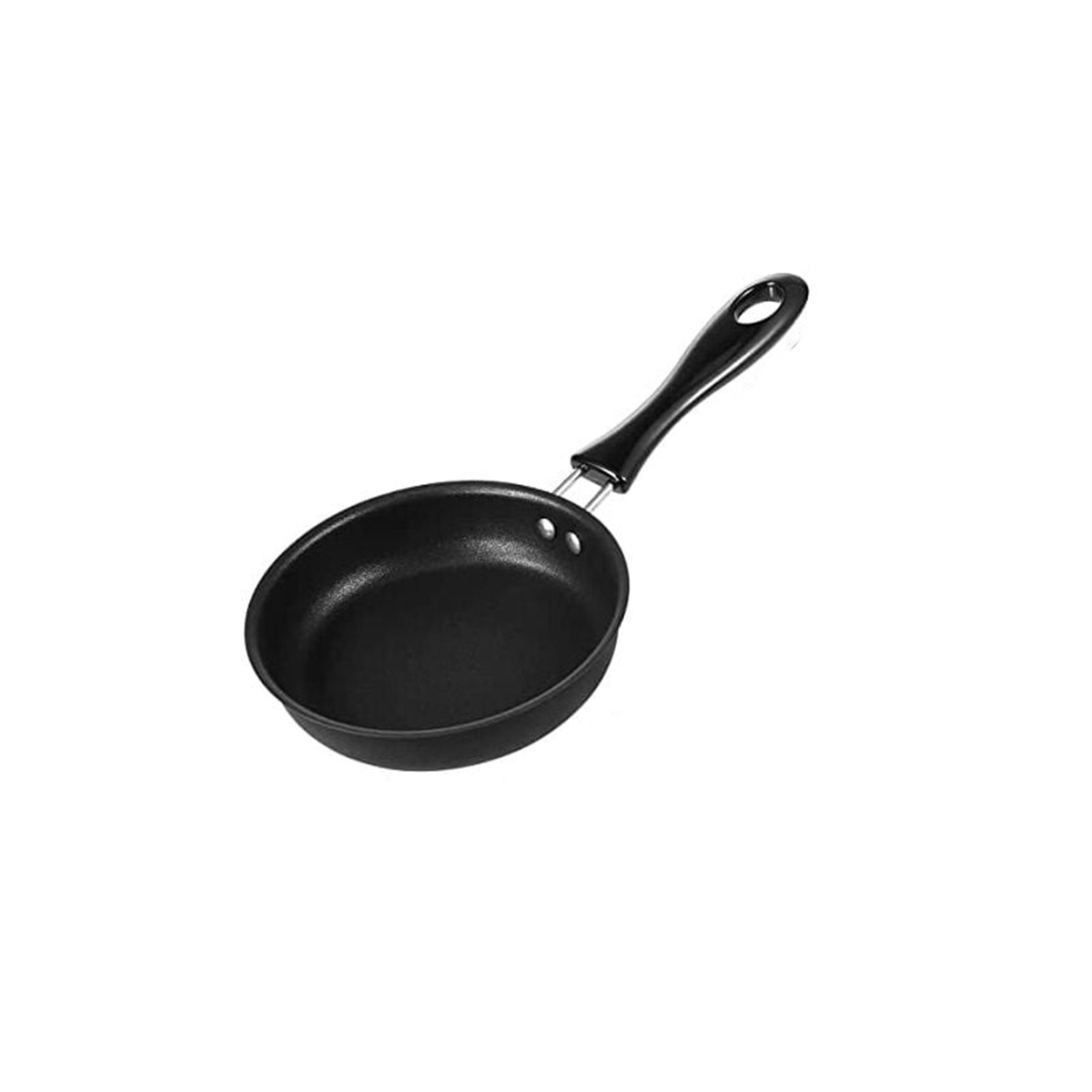 Schwarze Antihaft-Bratpfanne mit Griff auf weißer Oberfläche.