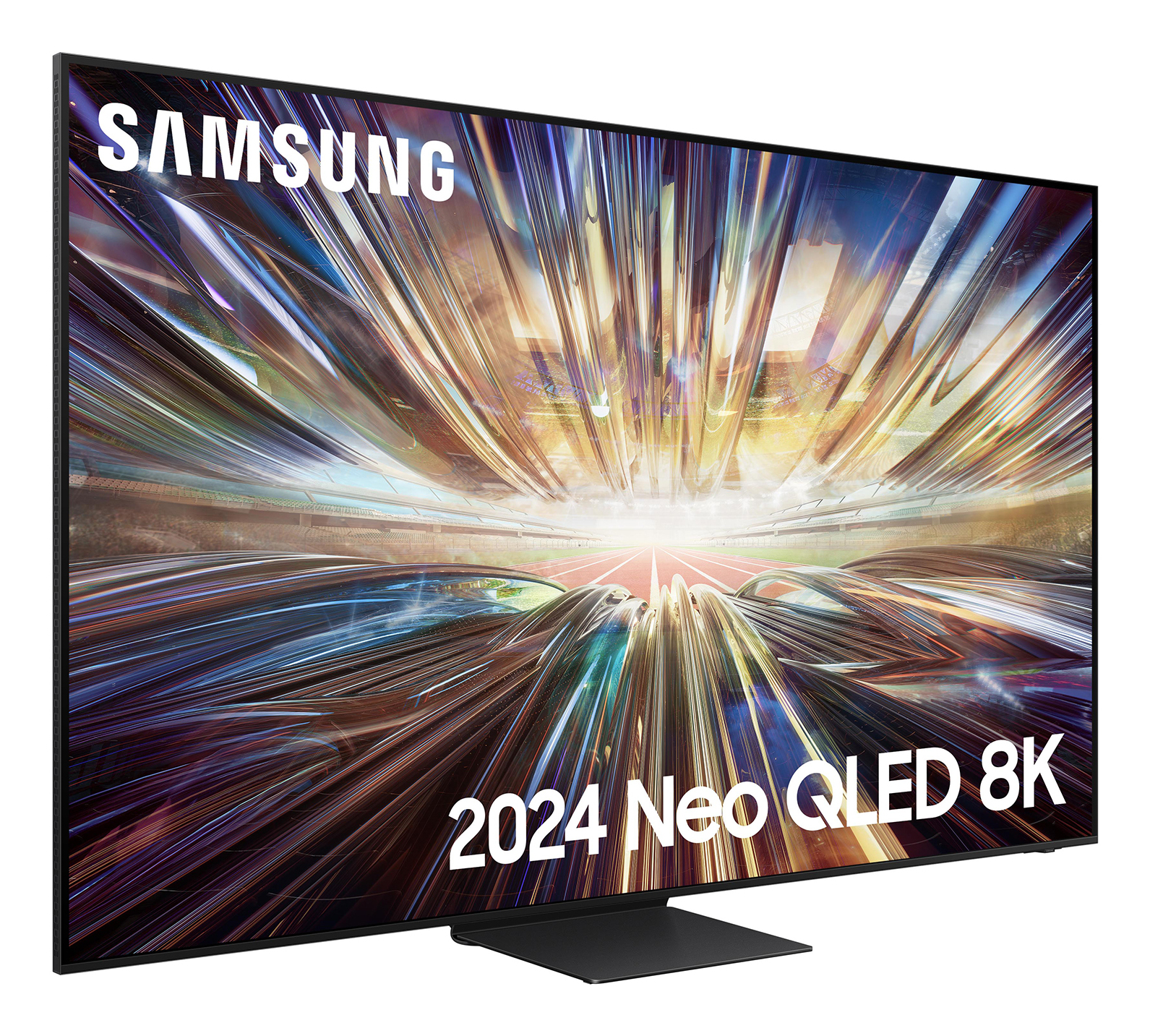 Samsung 2024 Neo QLED 8K TV. Mostra un'immagine astratta colorata.