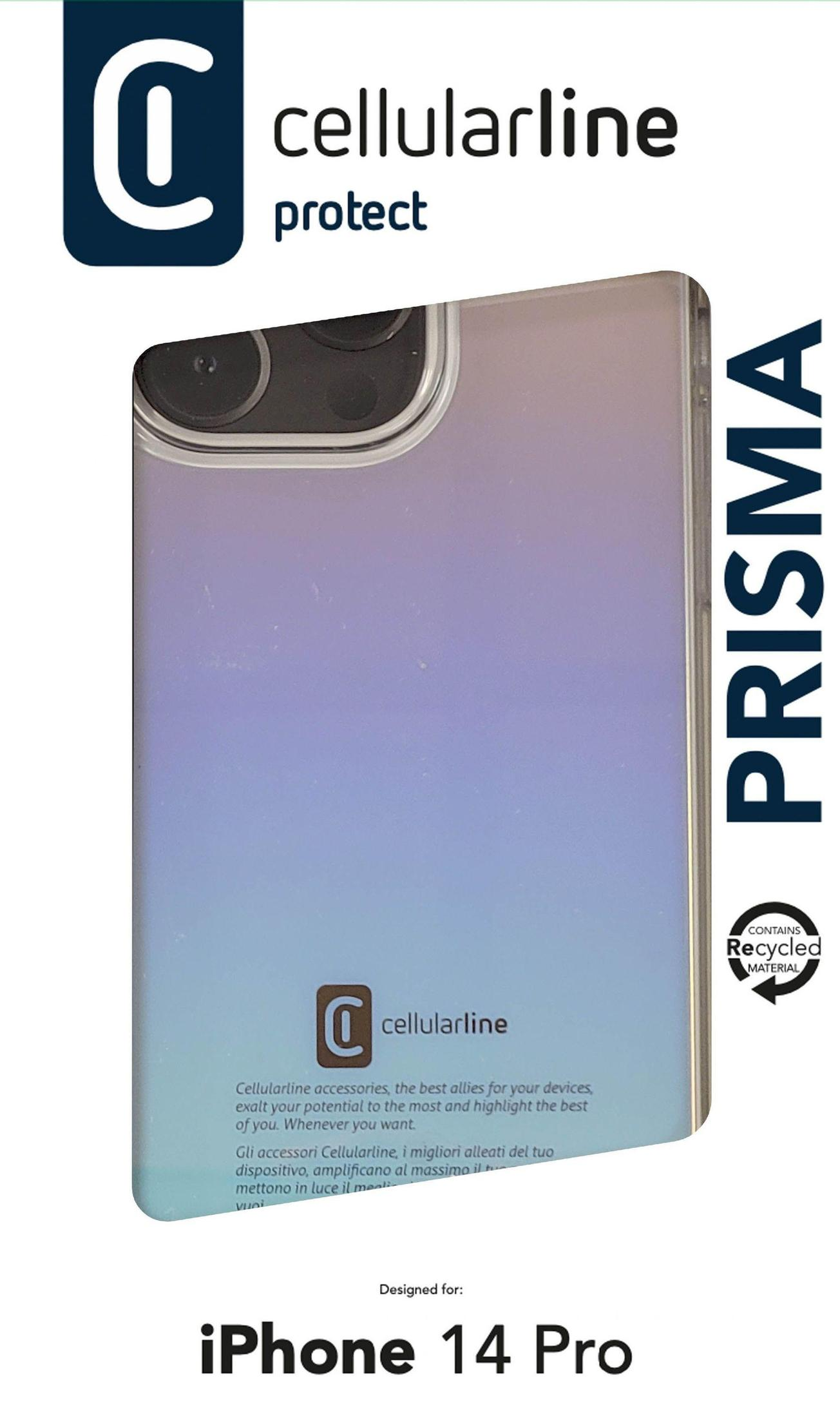 iPhone 14 Pro Handyhülle mit Farbverlauf und Cellularline-Logo oben.
