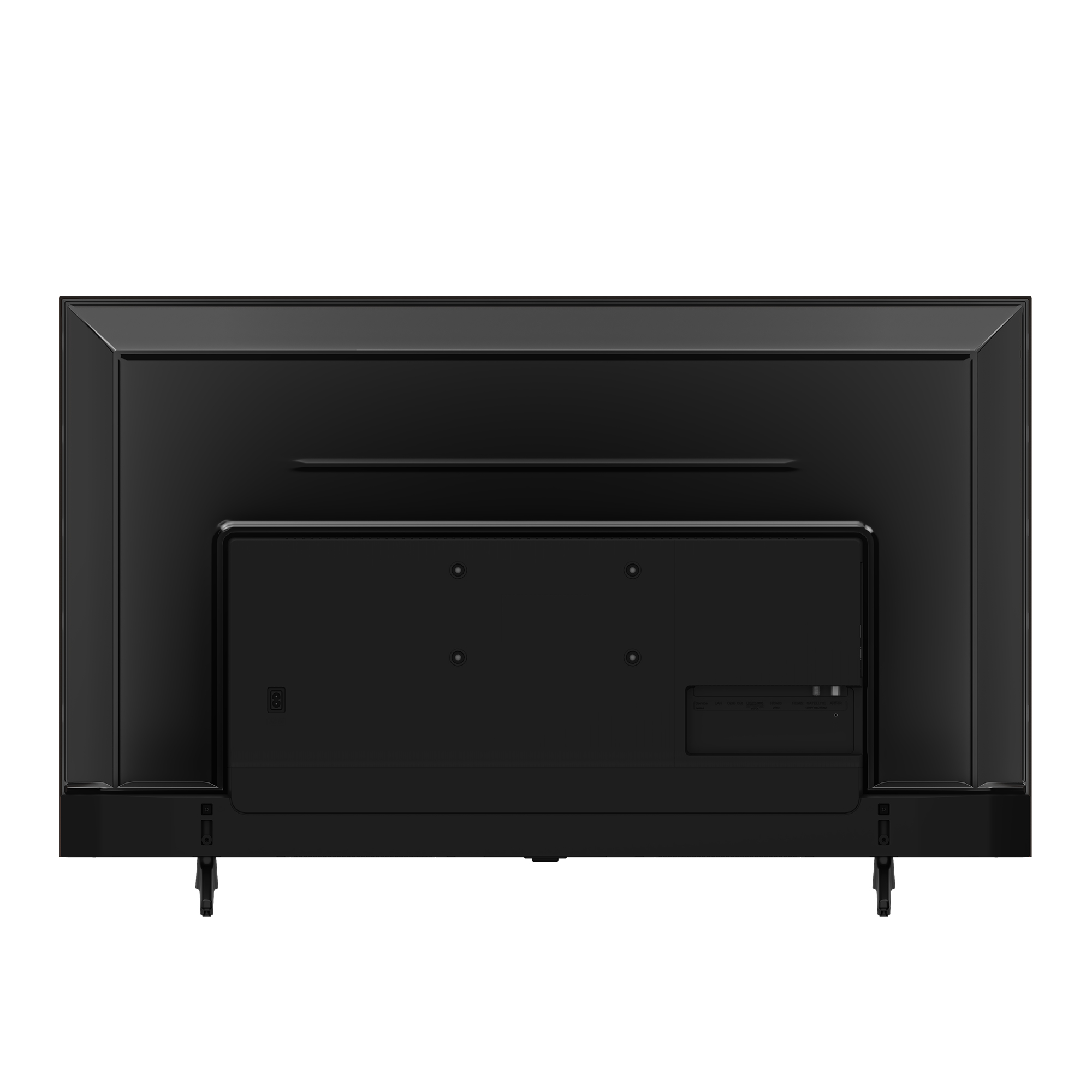 Vista trasera de un televisor negro con puertos.