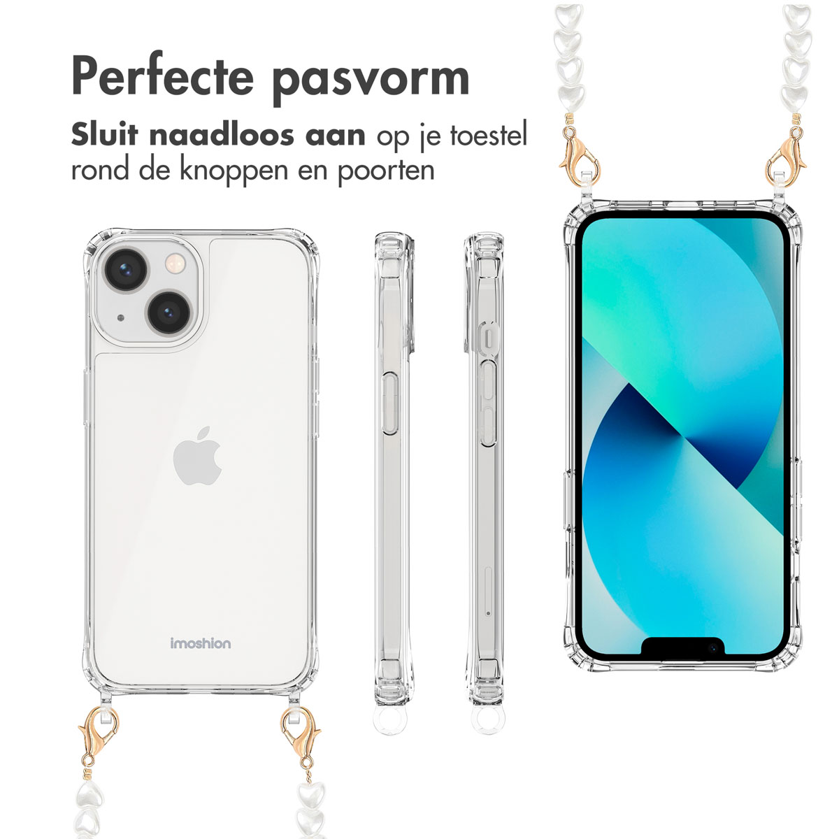 IMOSHION Backcover con cordino + braccialetto Cover per Apple iPhone 13, Trasparente