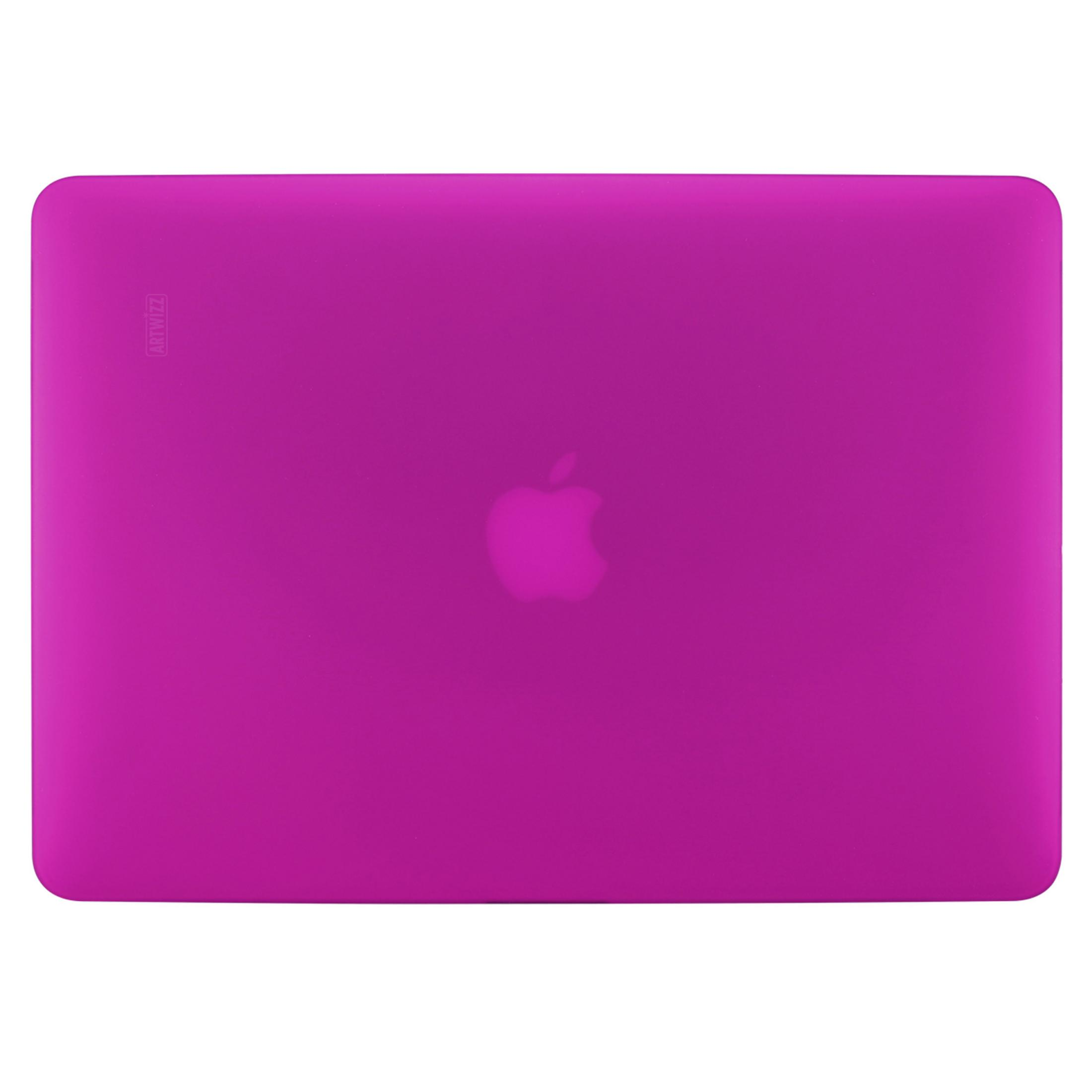 Custodia per laptop rosa con logo Apple. Vista dall'alto.