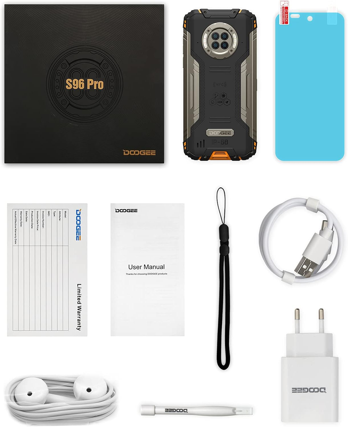 Telefon i akcesoria: telefon, ochraniacz ekranu, ładowarka, słuchawki, instrukcja i karta gwarancyjna.