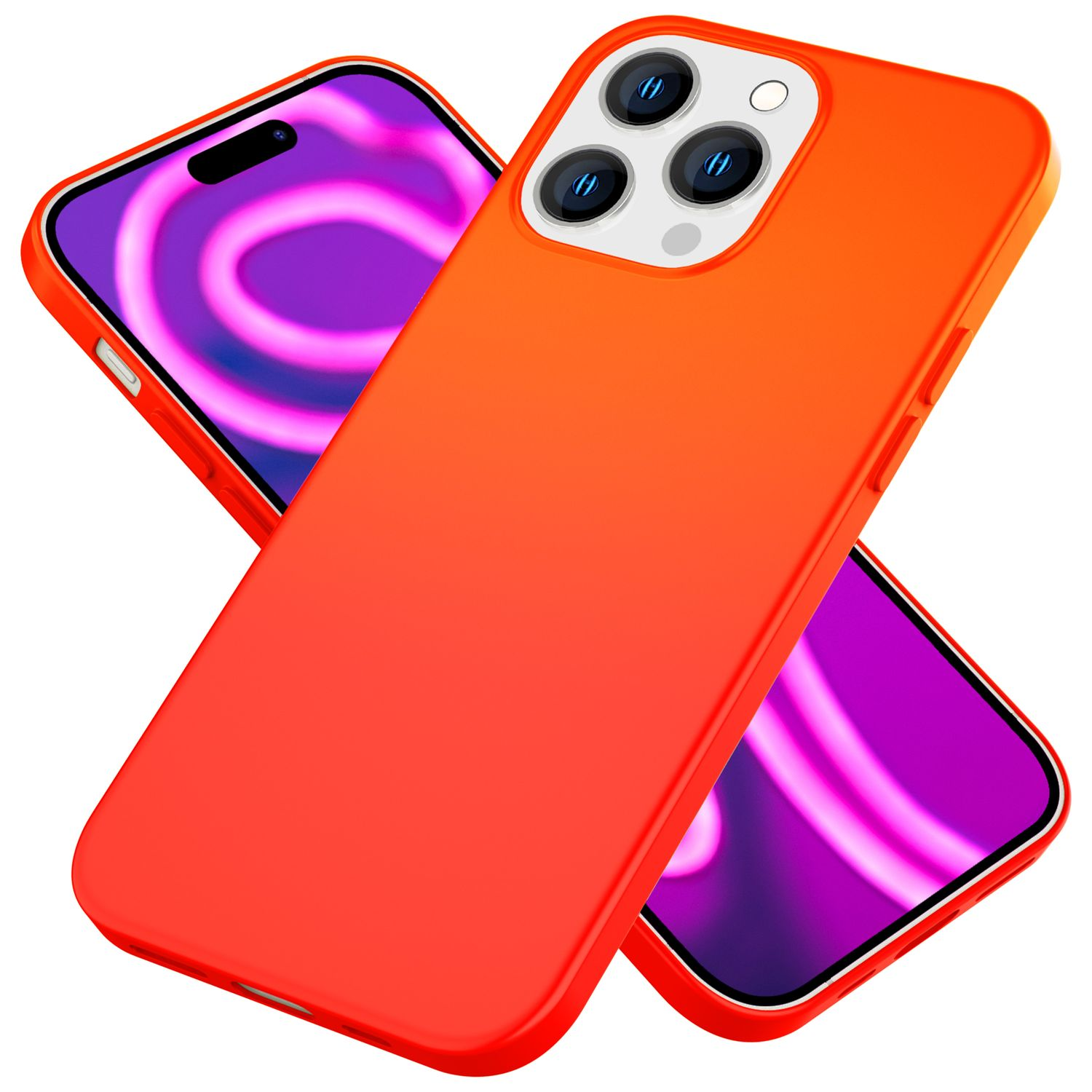 Zwei rote Handyhüllen, eine über der anderen, mit einem dahinter sichtbaren Telefon.