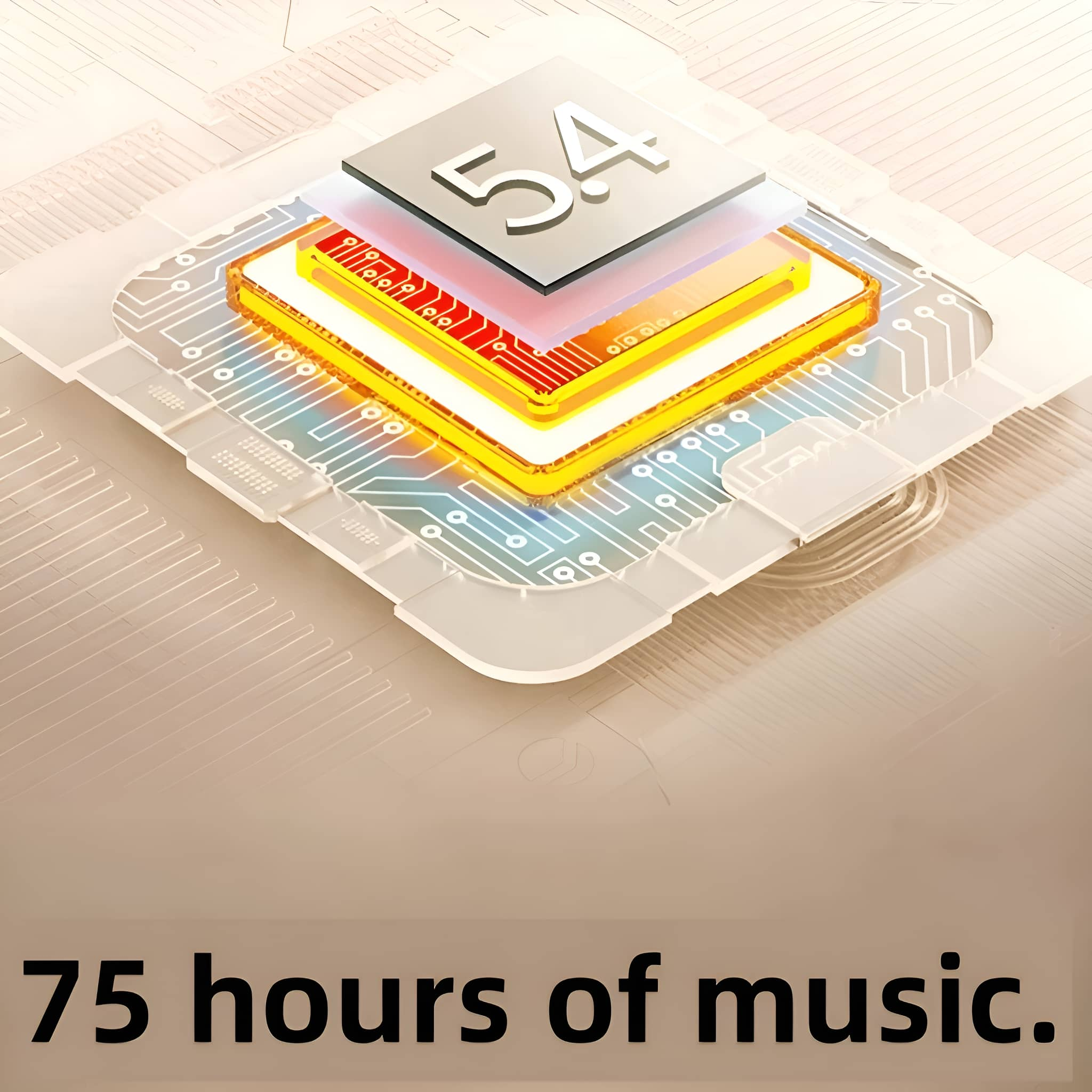 Ein abstraktes Bild mit Leiterplattendesign, mit dem Text '54' und '75 Stunden Musik'.
