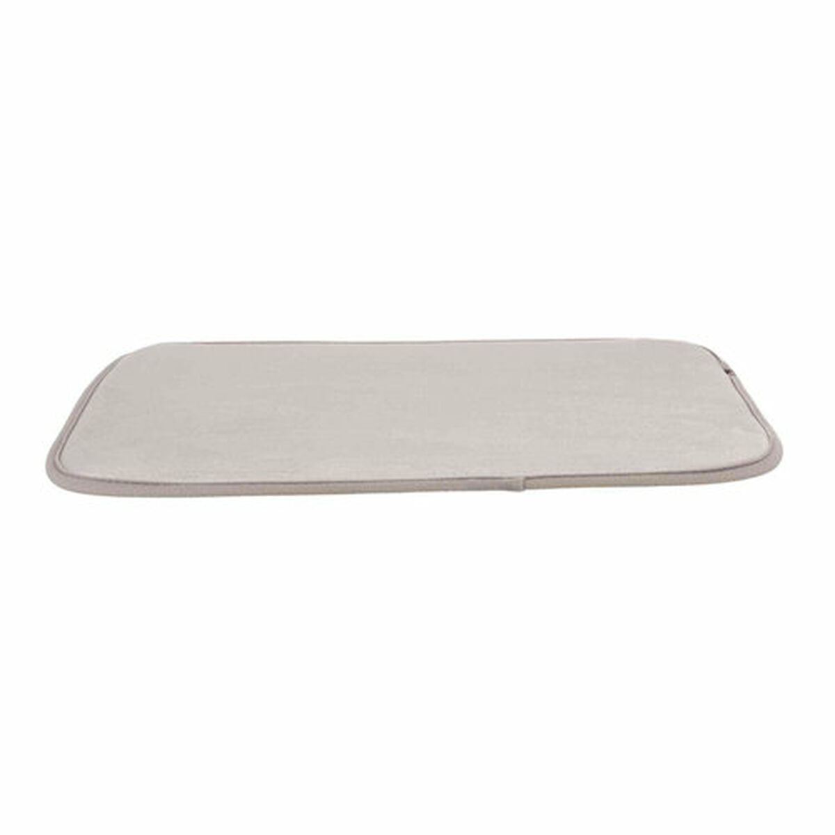 Tappetino fasciatoio rettangolare grigio chiaro con bordo grigio, su sfondo bianco.