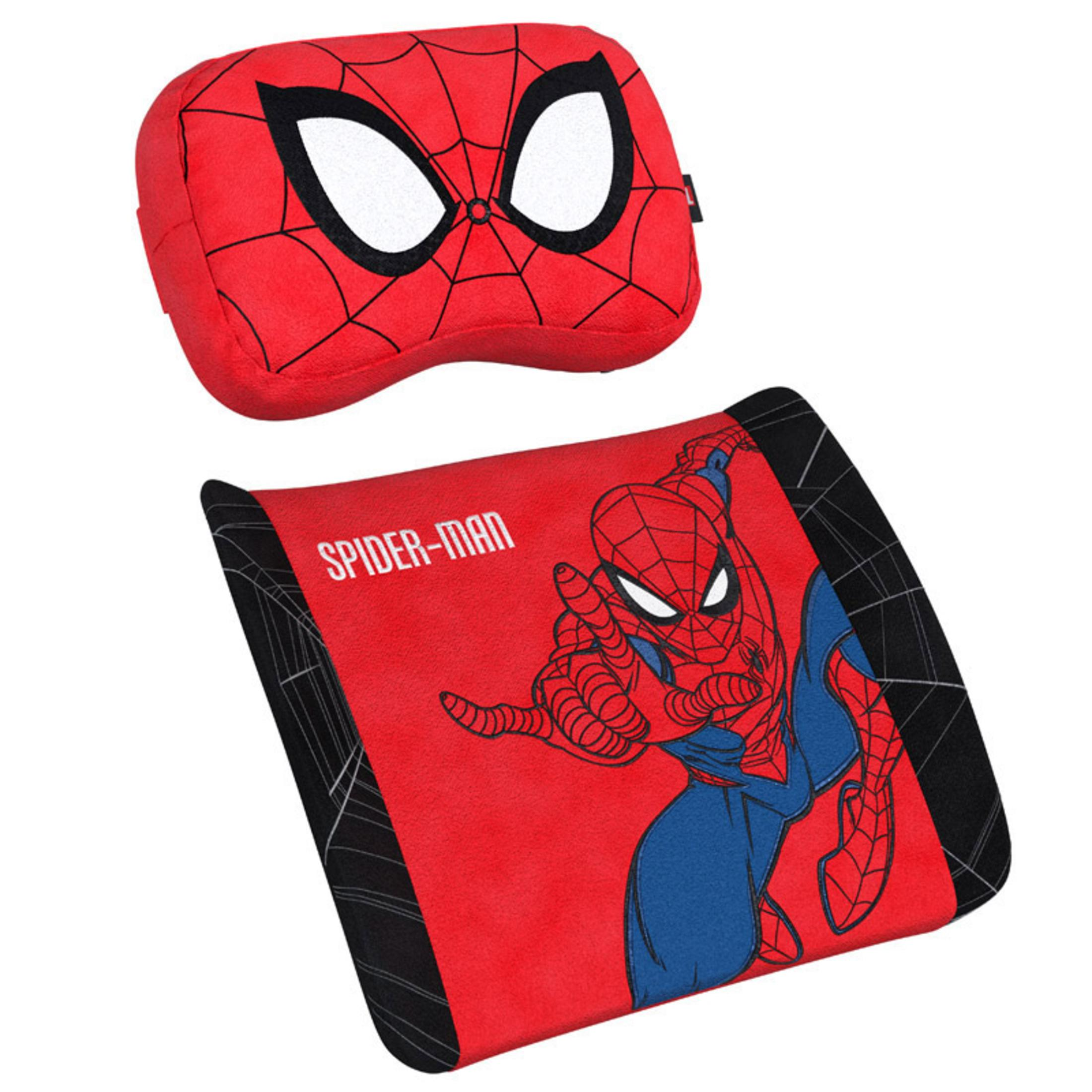 Spider-Man Kissen-Set. Eines ist kopfförmig, das andere hat Spider-Man drauf.