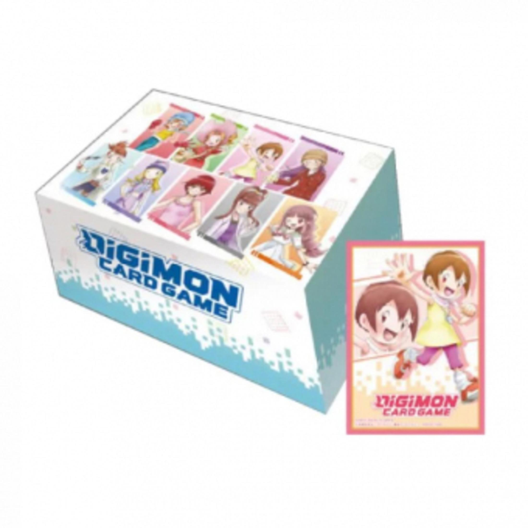 Digimon-Kartenspiel-Booster-Box mit Kartenkunst auf der Vorderseite. Eine Karte wird neben der Box angezeigt.