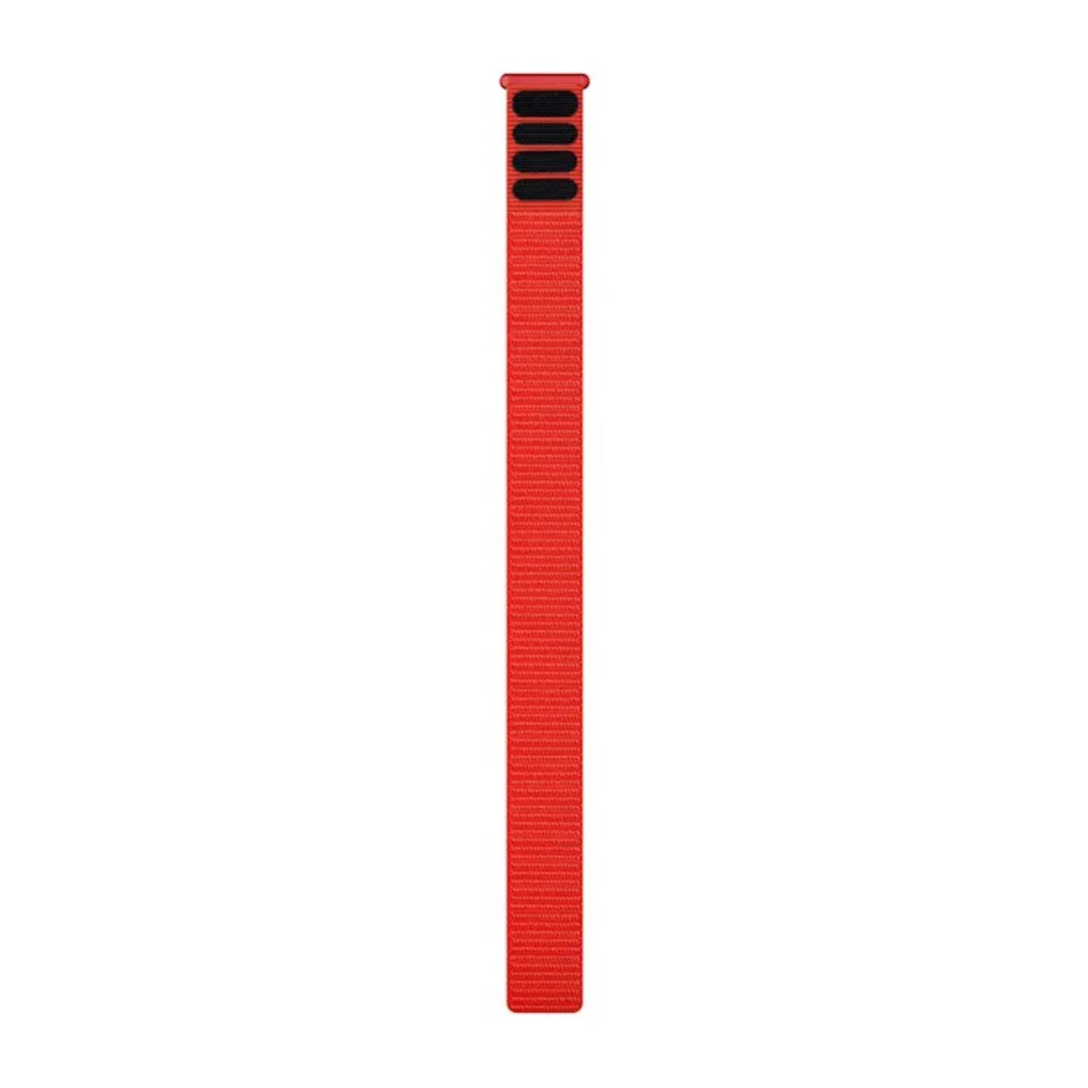 Cinturino rosso lungo per Apple Watch con chiusura a strappo. Chiusure a strappo nere.