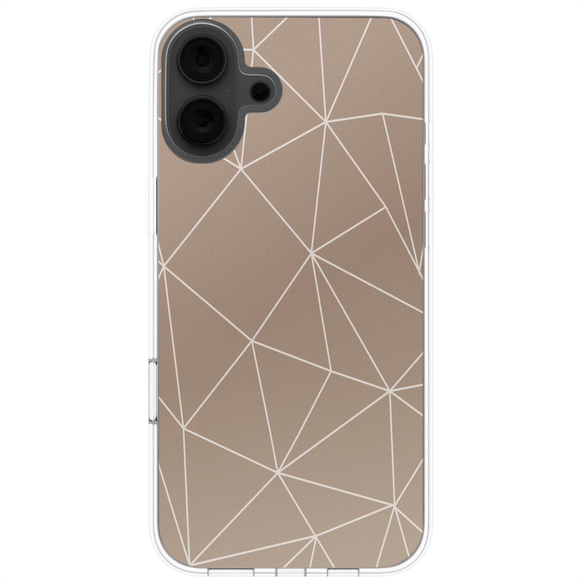 Telefoonhoesje, bruine achtergrond met wit geometrisch patroon. Transparante hoes.