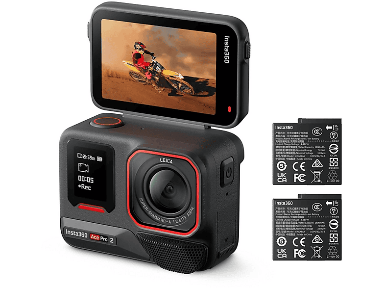 INSTA360 Ace Pro 2 8K Çift Batarya Kiti – Leica Lens, 2x Batarya, Aktif HDR, FlowState Aksiyon Kamerası Siyah
