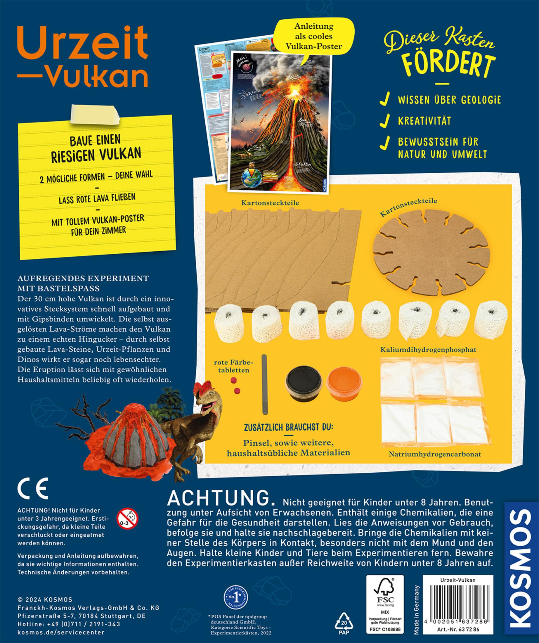 Kit vulcano con istruzioni e componenti per bambini per costruire e sperimentare.