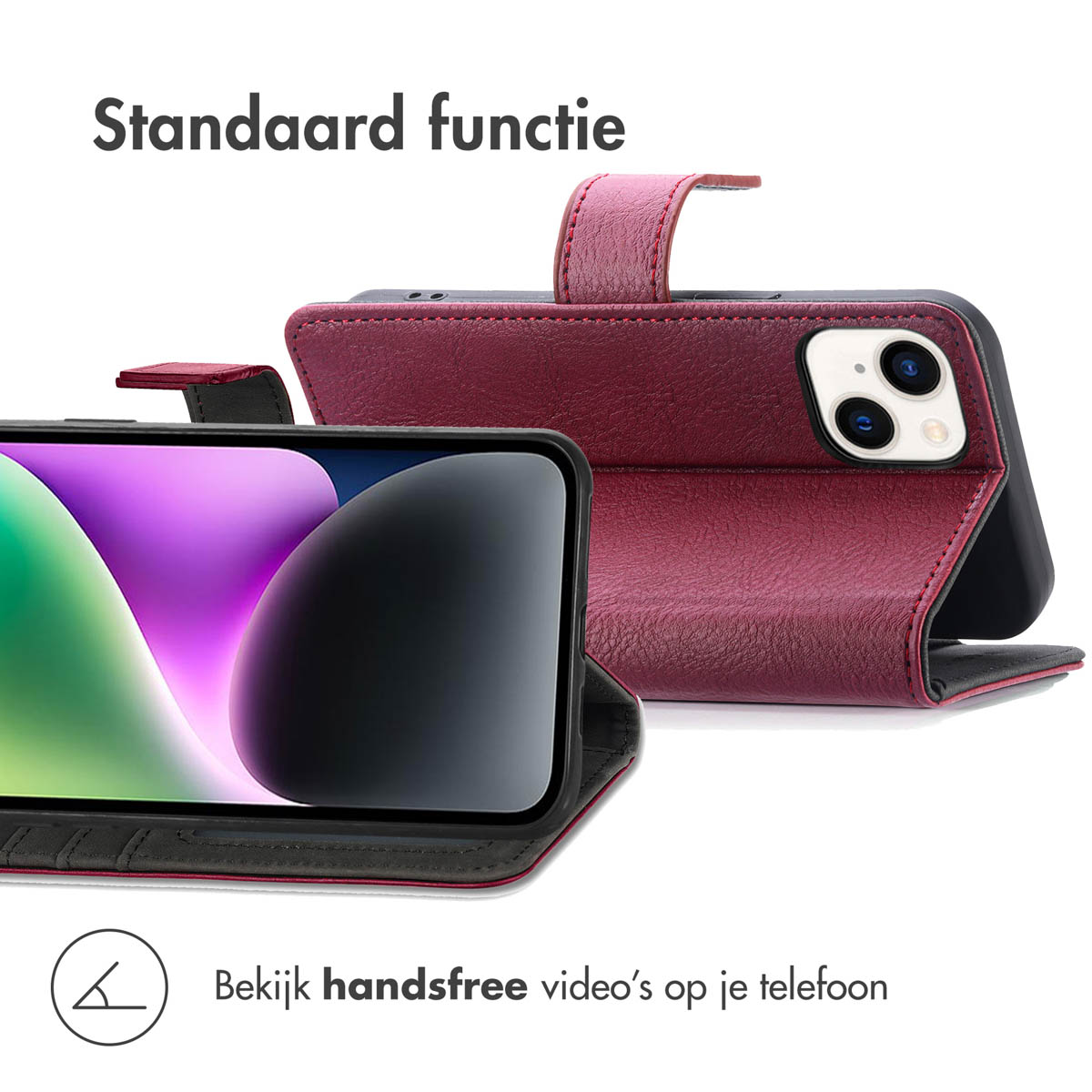IMOSHION Luxe Bookcase - Geschikt voor Apple iPhone 14 / 13 - Telefoonhoesje voor Apple iPhone 13/ iPhone 14 Donkerrood