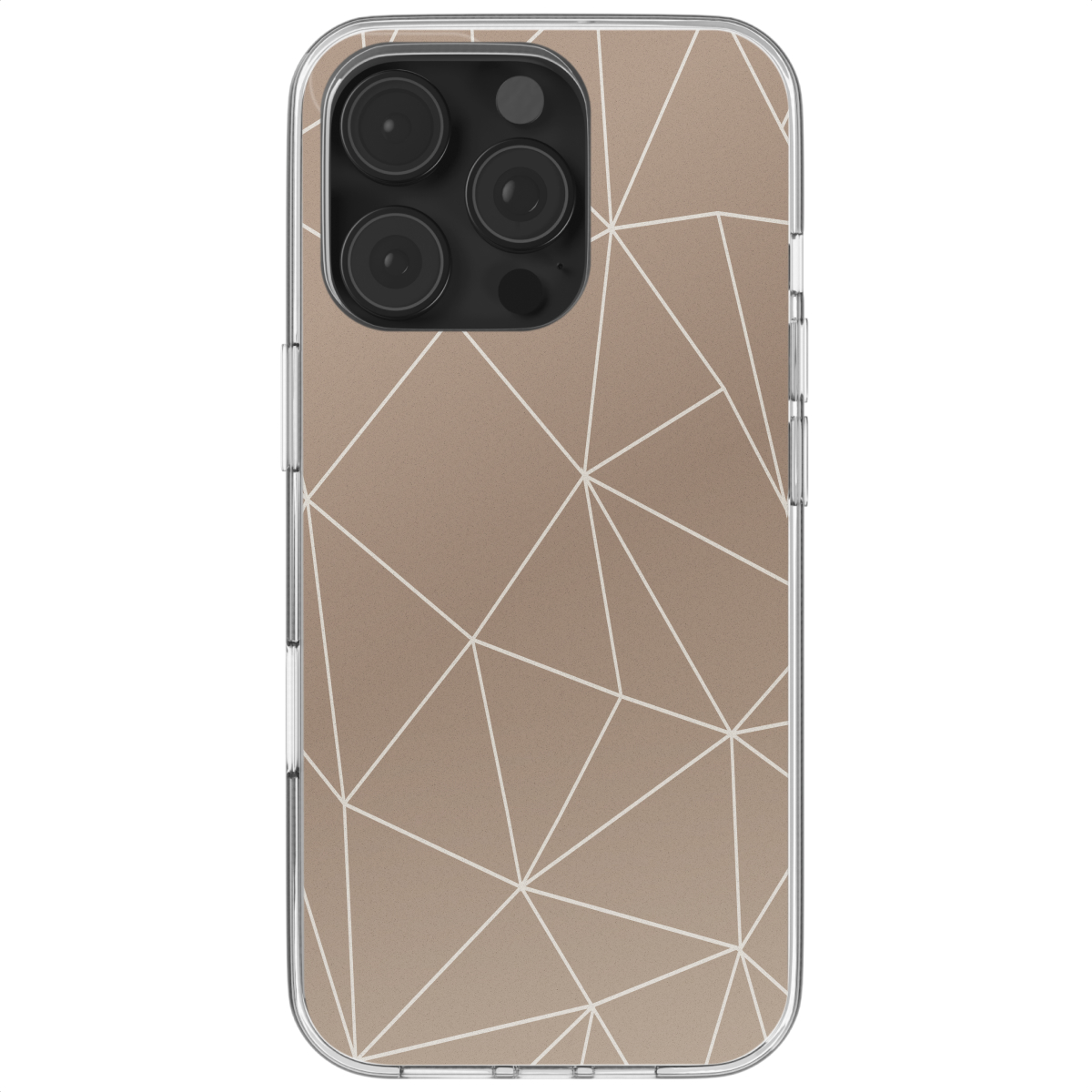 Telefoonhoesje met een geometrisch patroon. Het is transparant met een beige design.