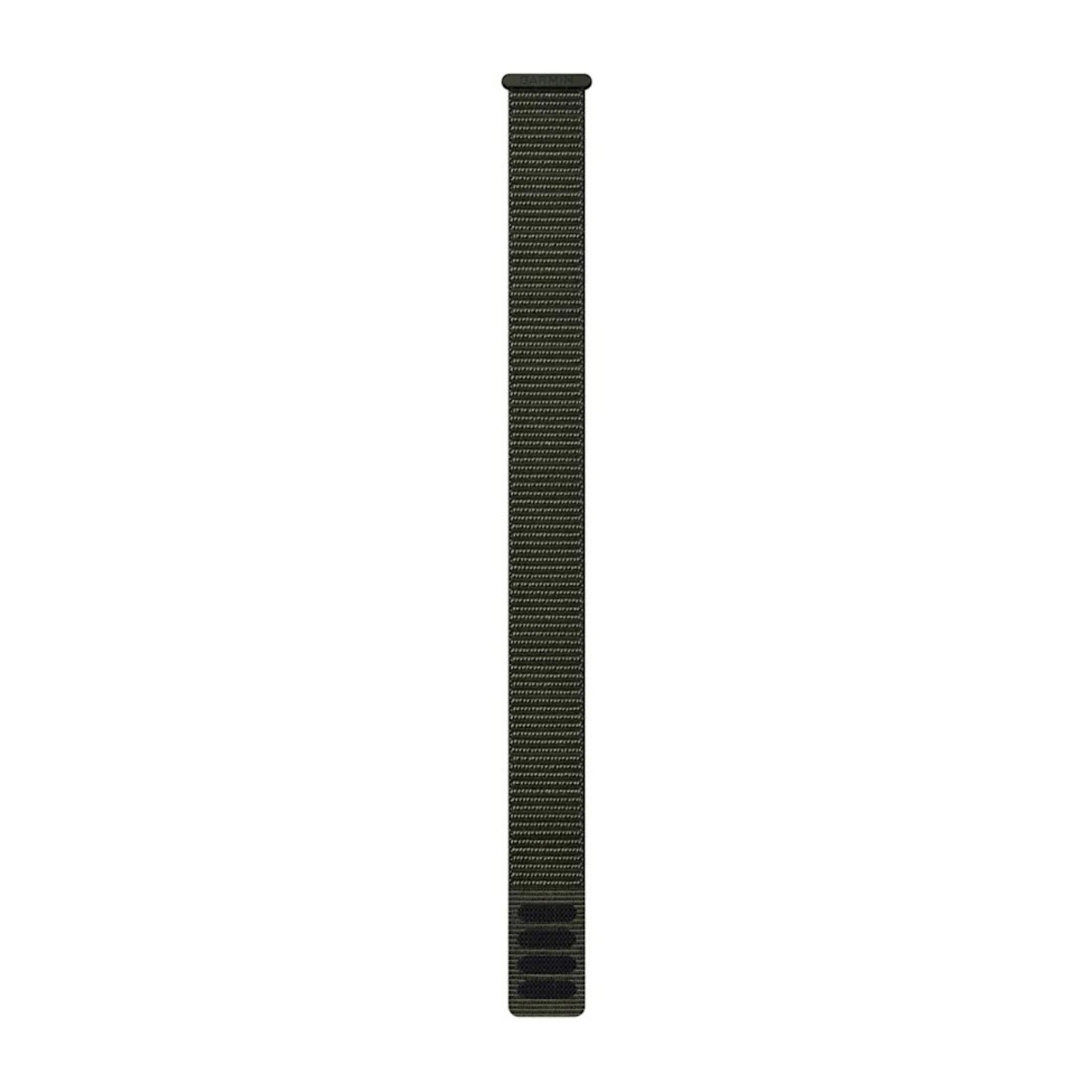Grünes Stoff-Uhrenarmband. Das Armband ist gefaltet. Weißer Hintergrund.