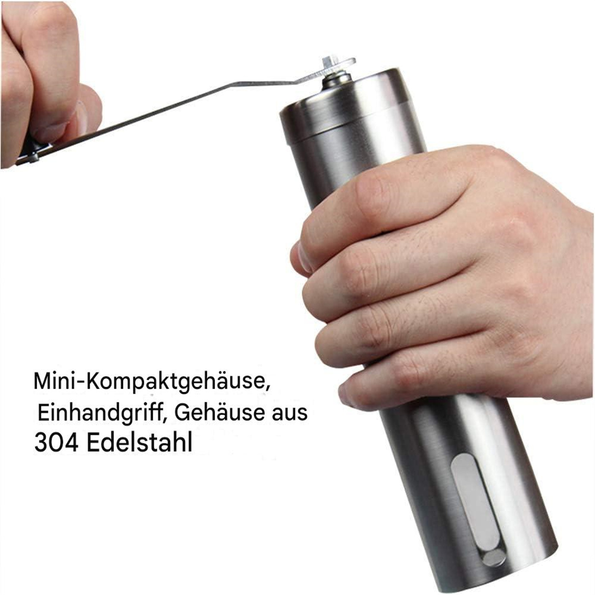 Handmahlen von Kaffee mit einer Edelstahlmühle.