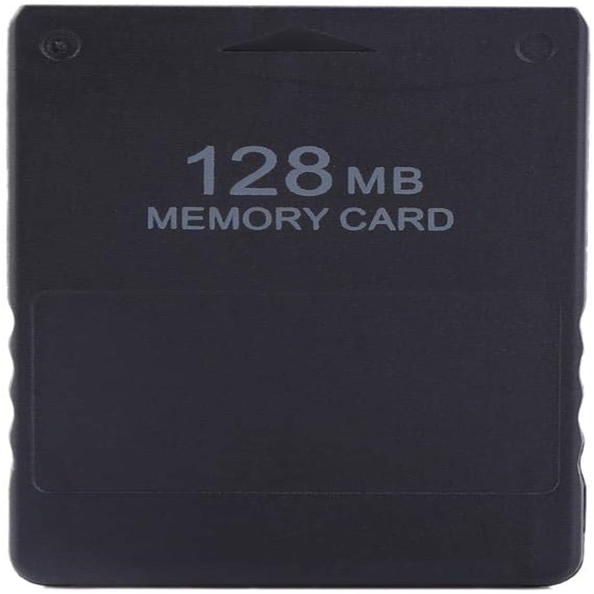 Eine schwarze 128MB Speicherkarte mit dem Text '128 MB MEMORY CARD' in Weiß und einem Ausschnitt oben.