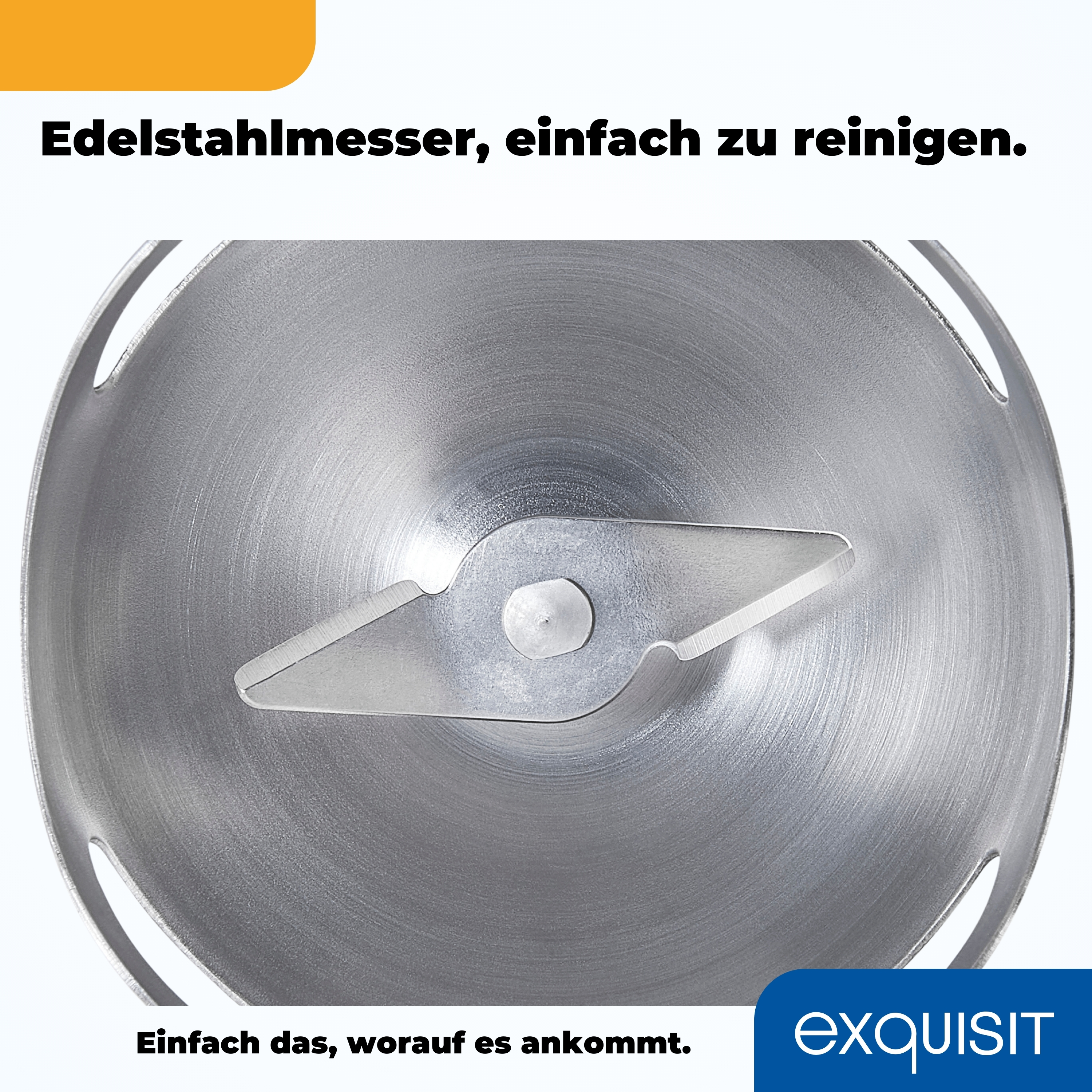 Nahaufnahme einer Mixerklinge. Die Klinge ist silberfarben und befindet sich in der Mitte des Bildes.