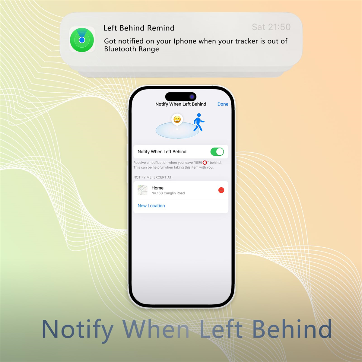 Ein Telefon, das eine App-Oberfläche mit Standort- und Bluetooth-Einstellungen anzeigt.