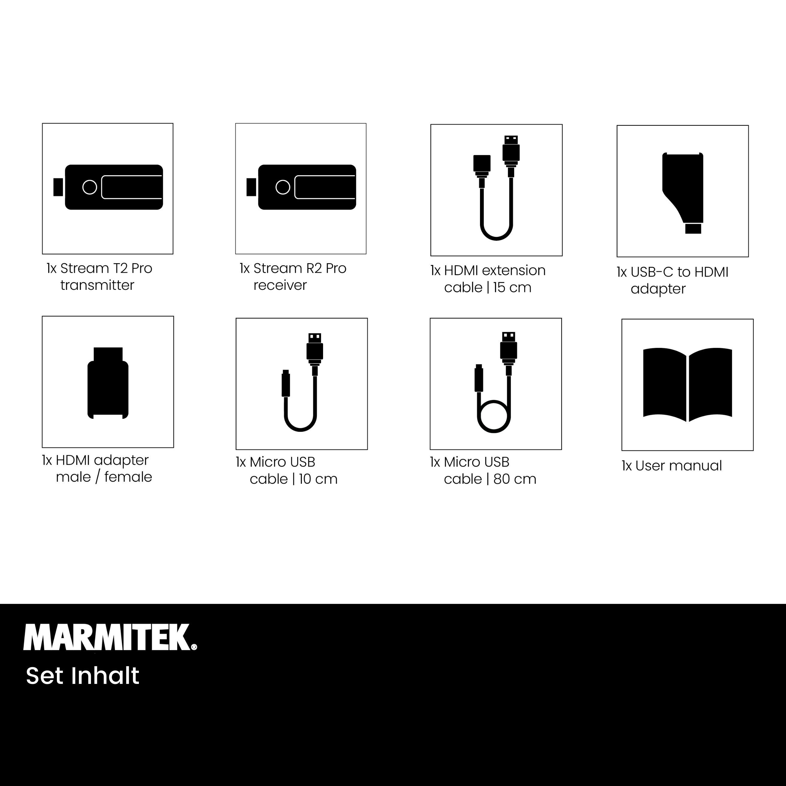 MARMITEK Marmitek STS2 – draadloos presentatiesysteem, HDMI/USB‑C, Full HD 1080p, Airplay/Miracast Draadloze HDMI kabel 15 cm Zwart