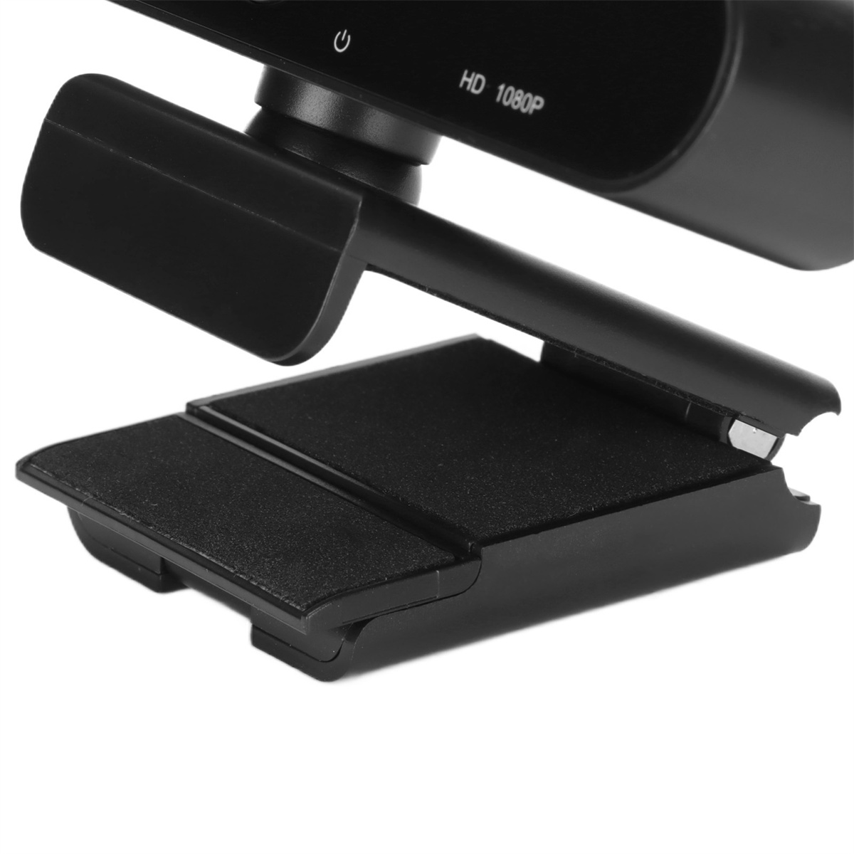 Schwarze Webcam mit kleinem Ständer. Die Webcam hat einen kleinen Bildschirm mit 'HD 1080P'.