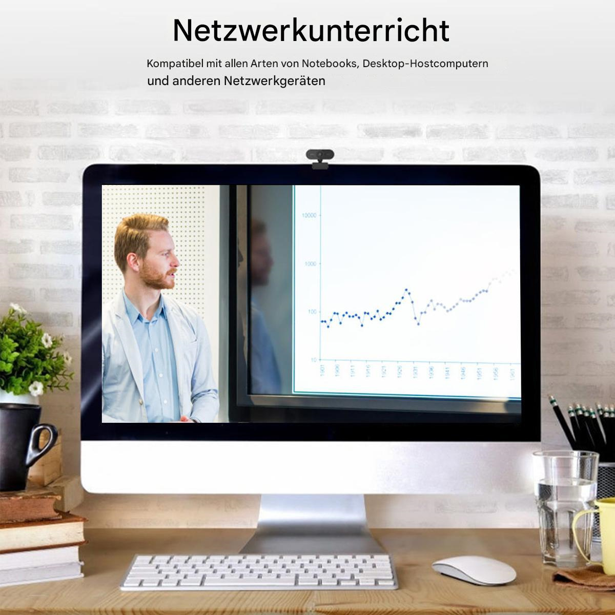 Ein Mann, der auf einen Computerbildschirm mit einem Diagramm blickt. Eine Webcam ist oben auf dem Bildschirm montiert.