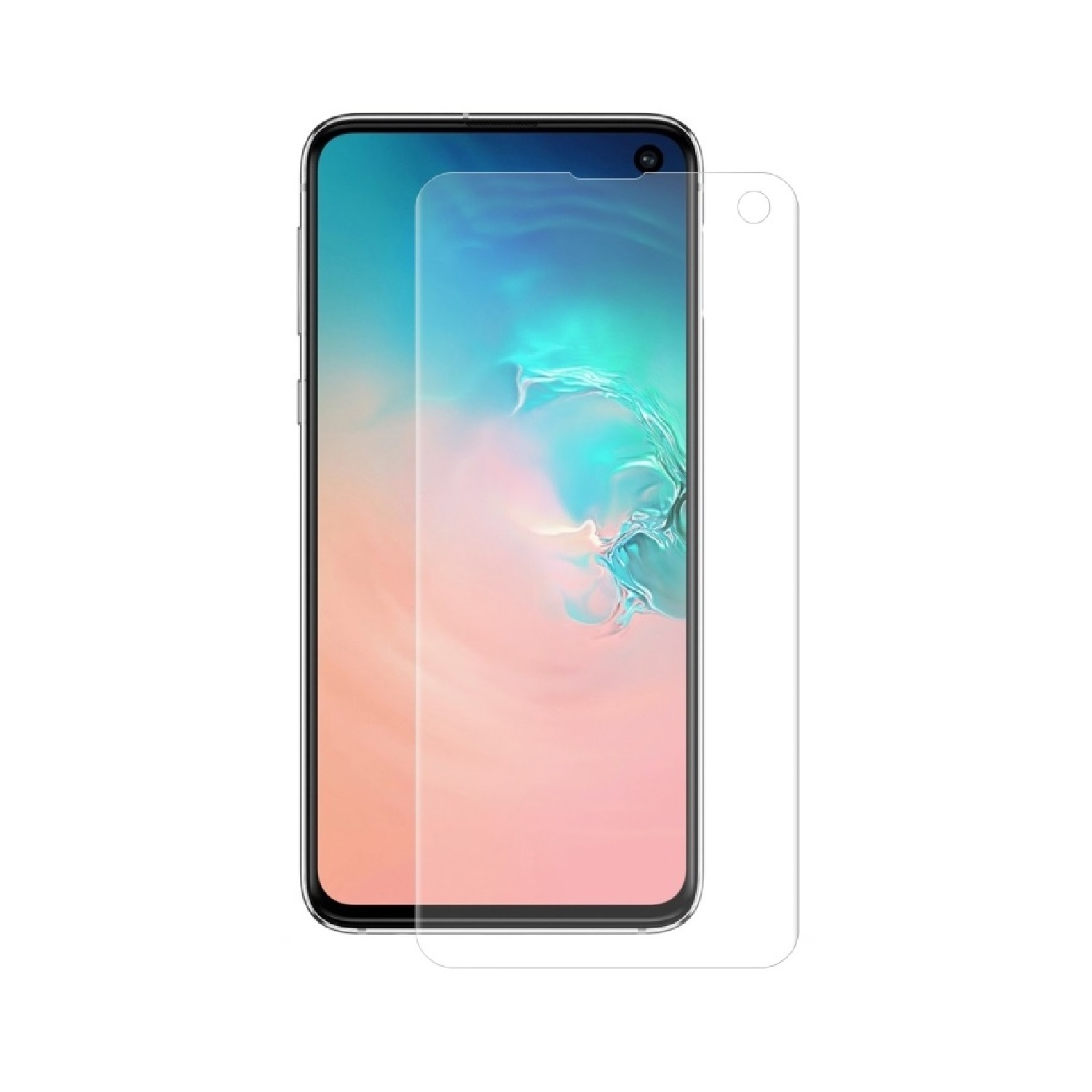 Ein Displayschutz und ein Telefon, das einen Bildschirm anzeigt, beides vor weißem Hintergrund.