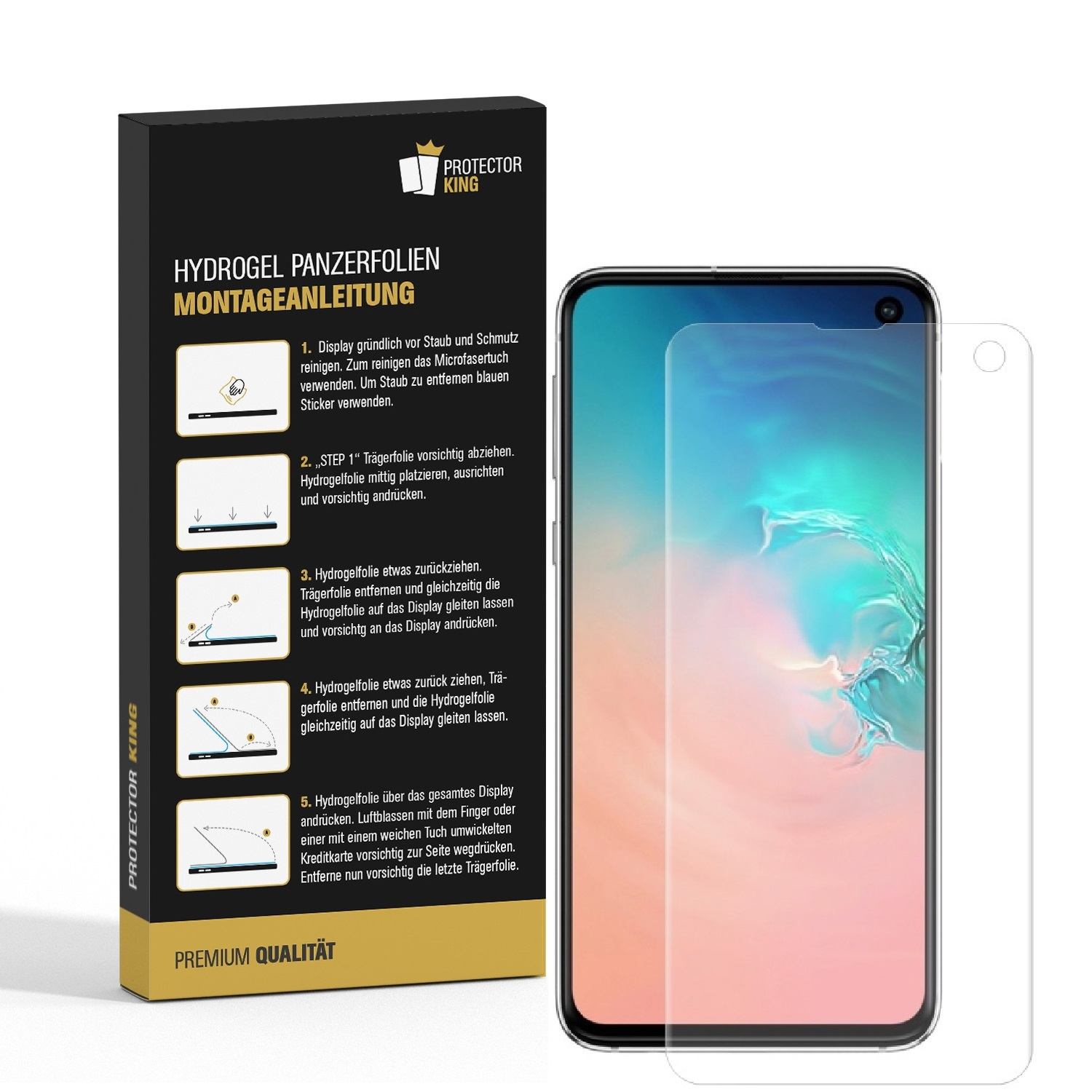 Handy-Displayschutzfolien-Box und Folie. Anweisungen im Hintergrund.