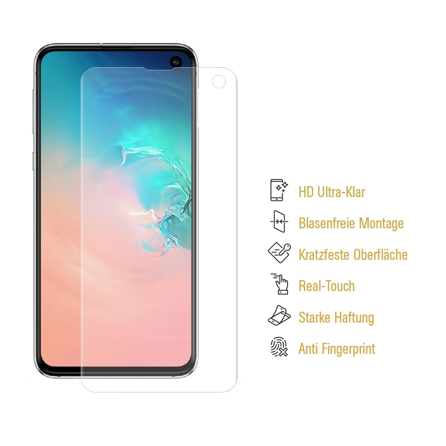 Ein Telefon mit Displayschutzfolie und Symbolen. Es ist ein Displayschutz für das Telefon.