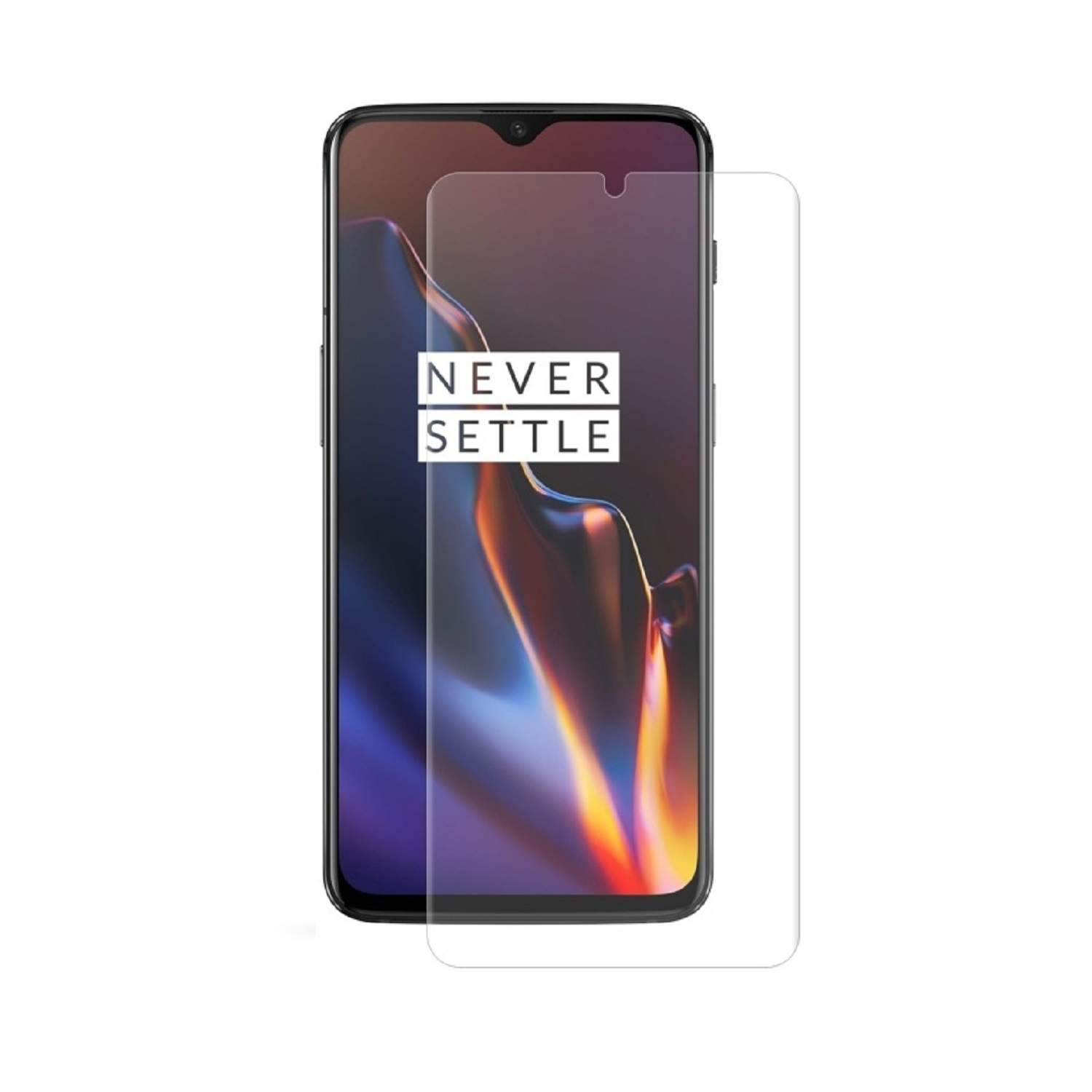 Telefon mit Displayschutz. Das Telefon ist schwarz. Der Schutz ist transparent. Weißer Hintergrund.