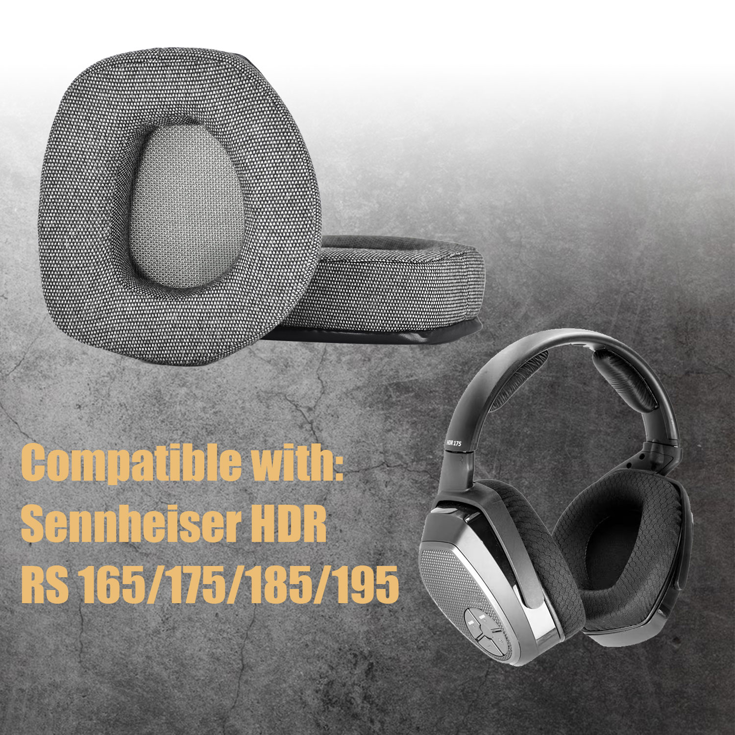 Słuchawki i nauszniki, szare i czarne. Tekst: Kompatybilny z Sennheiser HDR RS 165/175/185/195.
