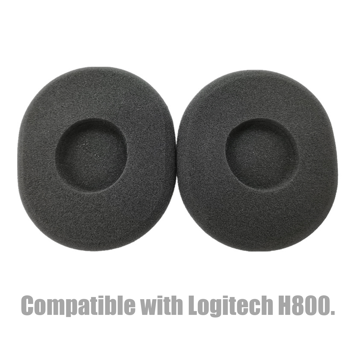 Twee zwarte oorkussens van schuim. Tekst luidt: "Compatibel met Logitech H800."