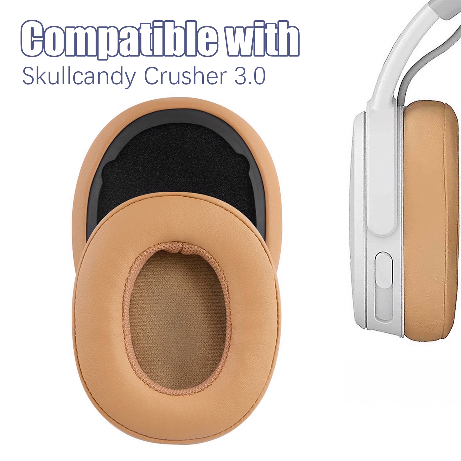 Oorkussens compatibel met Skullcandy Crusher 3.0 koptelefoons. Lichtbruine en zwarte kleuren.
