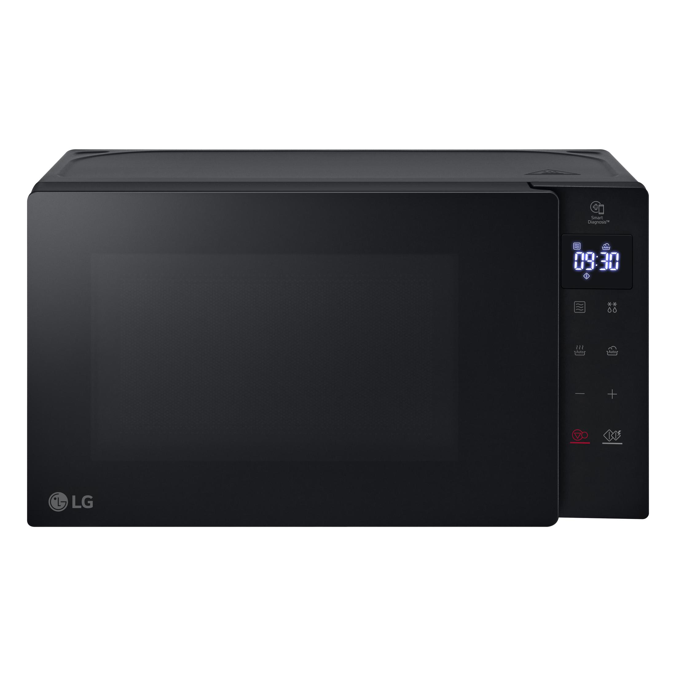 Forno a microonde nero con display digitale e pulsanti di controllo.