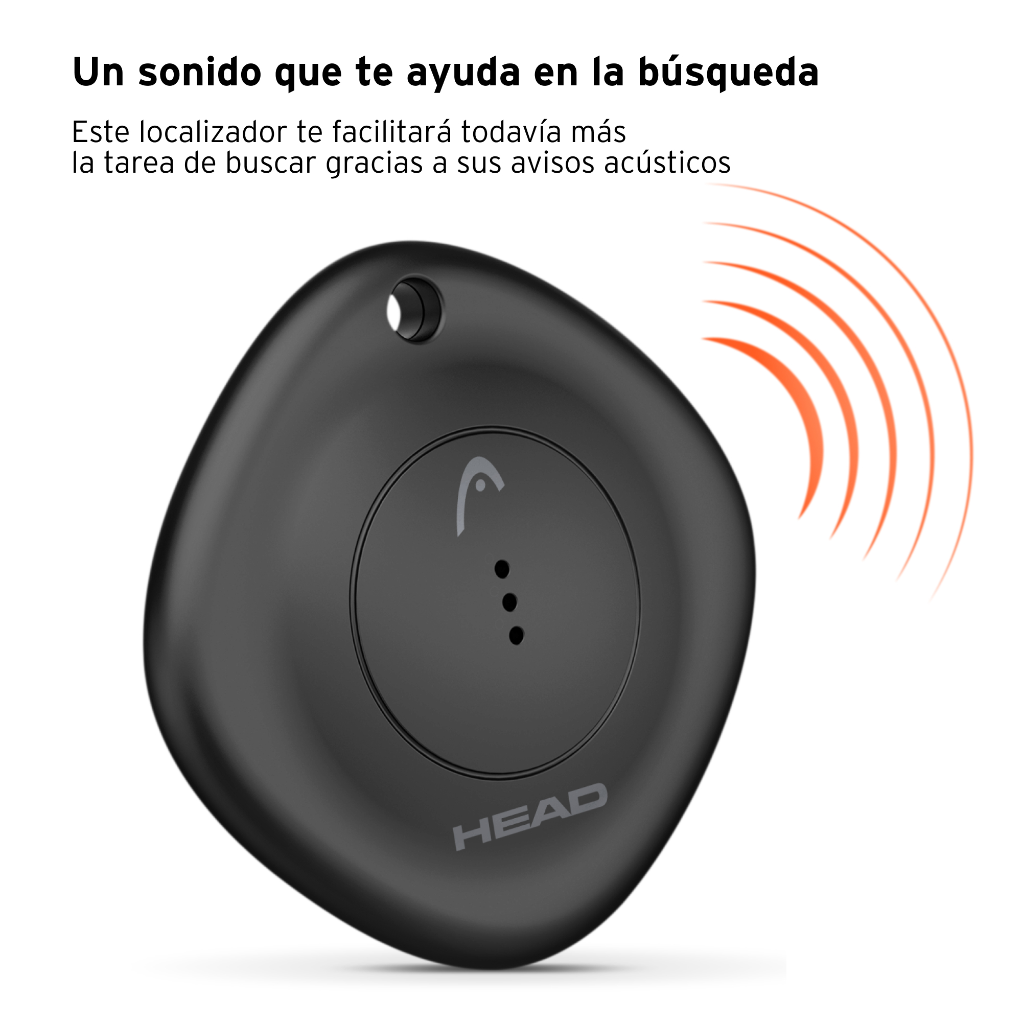 Una etiqueta HEAD negra con un diseño curvo. Está emitiendo ondas de sonido.