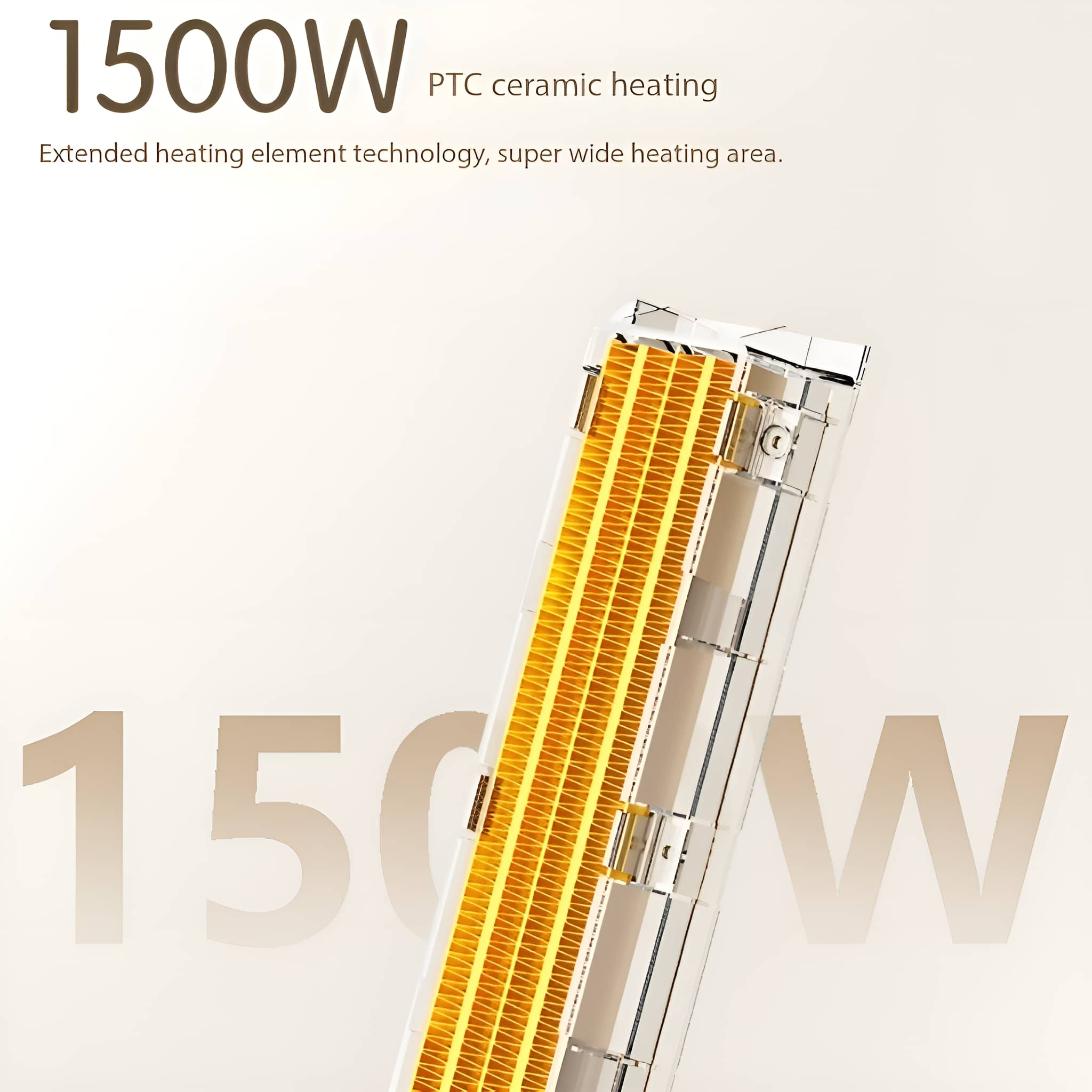 Ein 1500W PTC Keramik-Heizelement. Das Element ist lang, orange und in einem klaren, glasartigen Gehäuse.