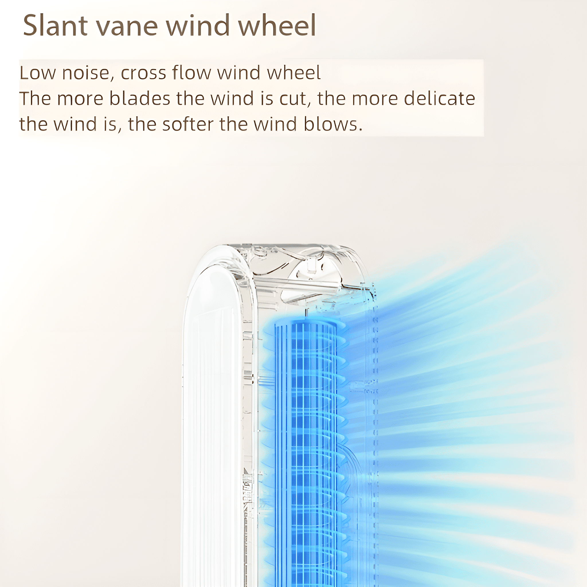 Ein transparentes Windrad mit blauem Luftstrom. Das Bild wird verwendet, um das Windrad zu beschreiben.