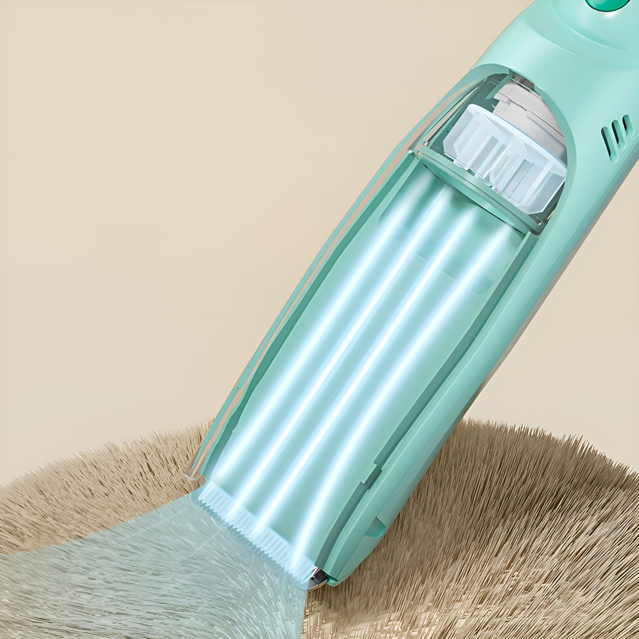 Ein grüner Tierhaartrimmer mit blauem Licht, das durch die Klingen scheint.