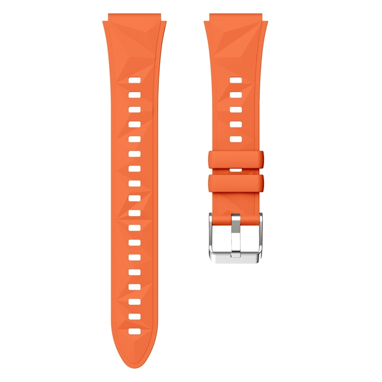 Zwei orangefarbene Uhrenarmbänder mit einer Schnalle.
