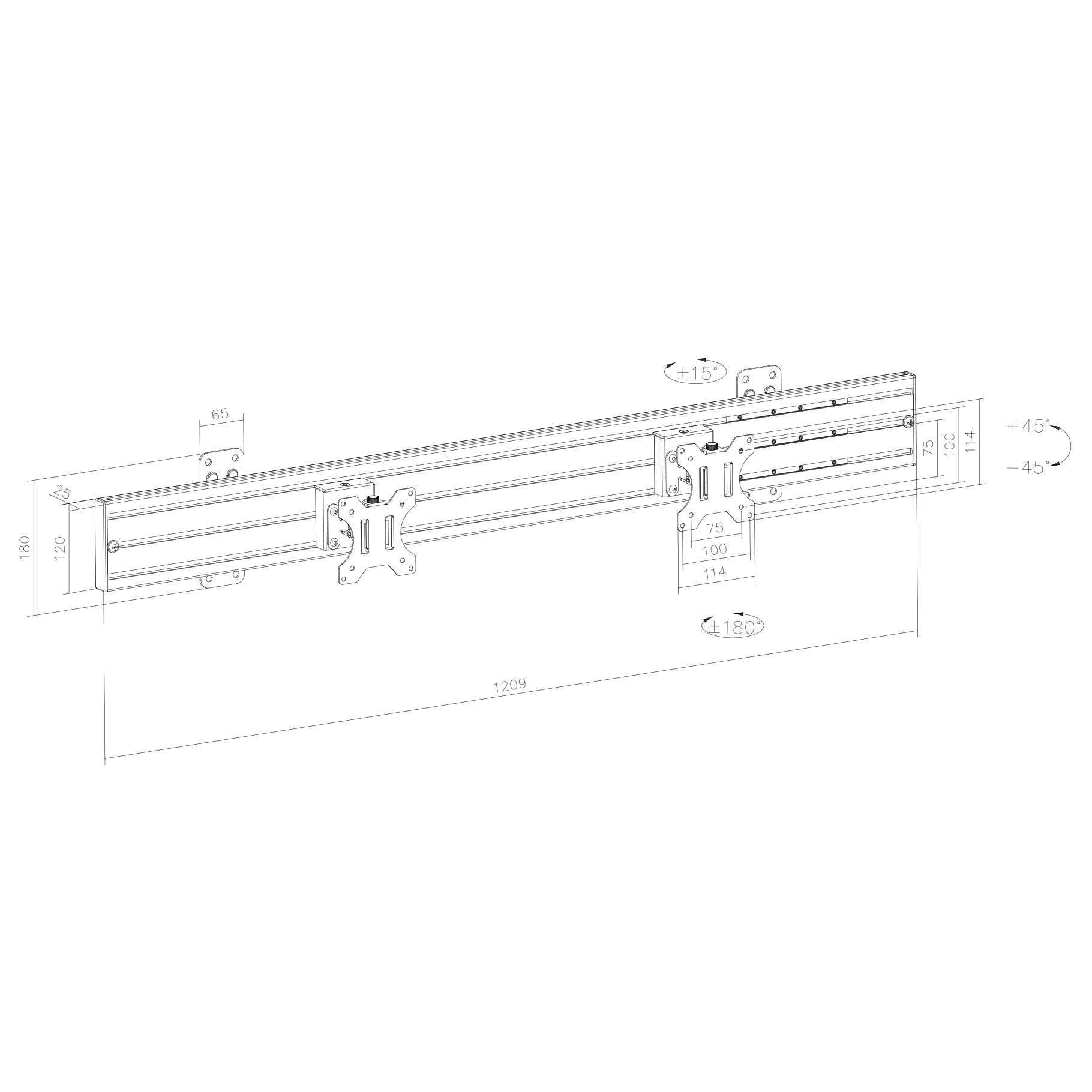 Dibujo técnico de un soporte con dimensiones. Es un fondo blanco con líneas negras.