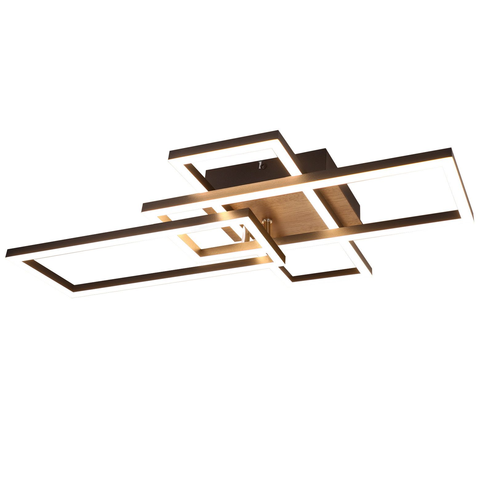 Nowoczesna lampa sufitowa z wieloma prostokątnymi oprawami oświetleniowymi.