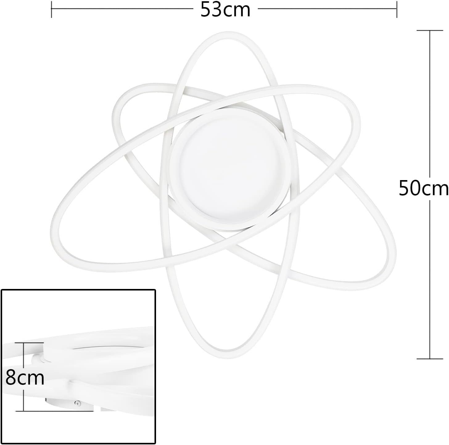 Apparecchio per illuminazione a soffitto bianco con misure.